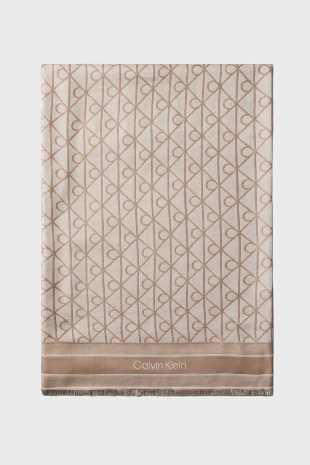 Calvin Klein Modal Logolu 120 x 120 cm LV04F8080GVFU Kadın Şal LV04F8080G VFU TOPRAK - 1