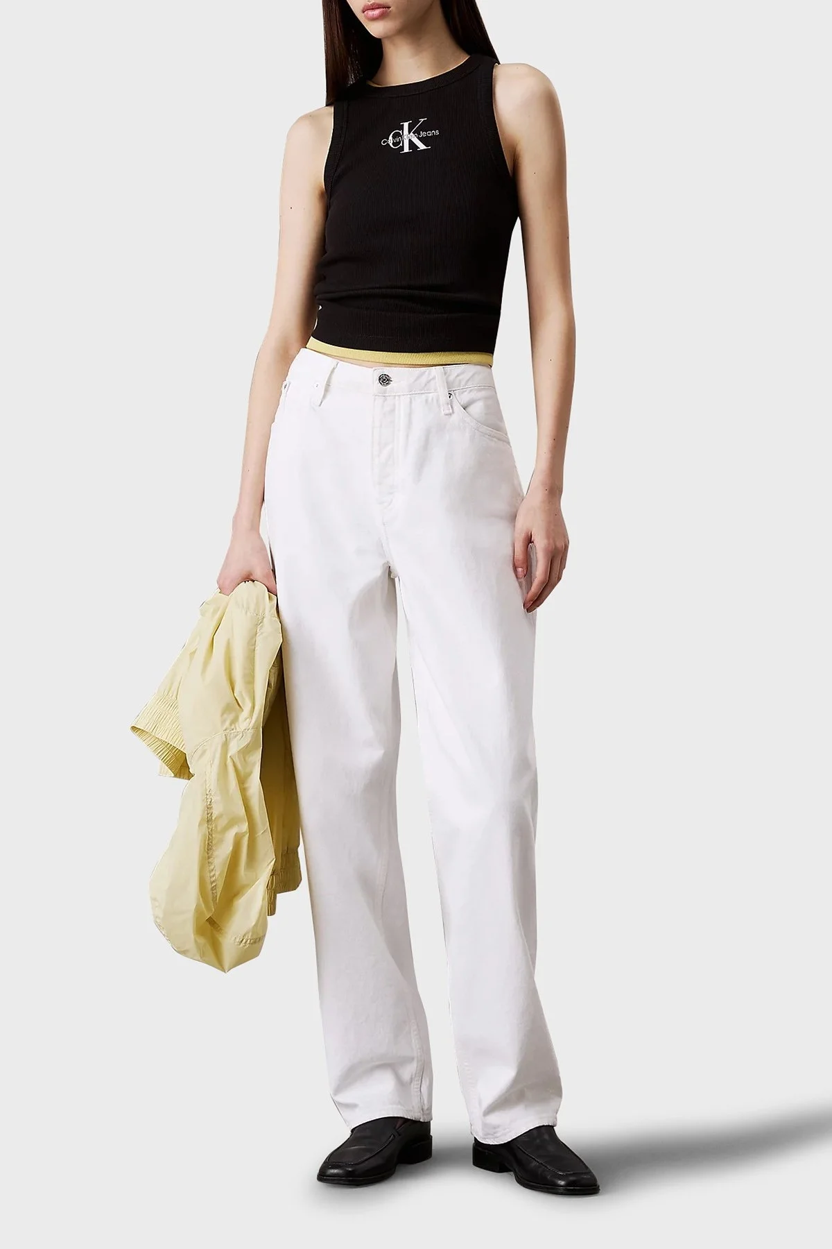 Calvin Klein Monogram Logo Baskılı Streç Pamuklu Slim Fit J20J225301BEH Bayan Top J20J225301 BEH SİYAH - 6