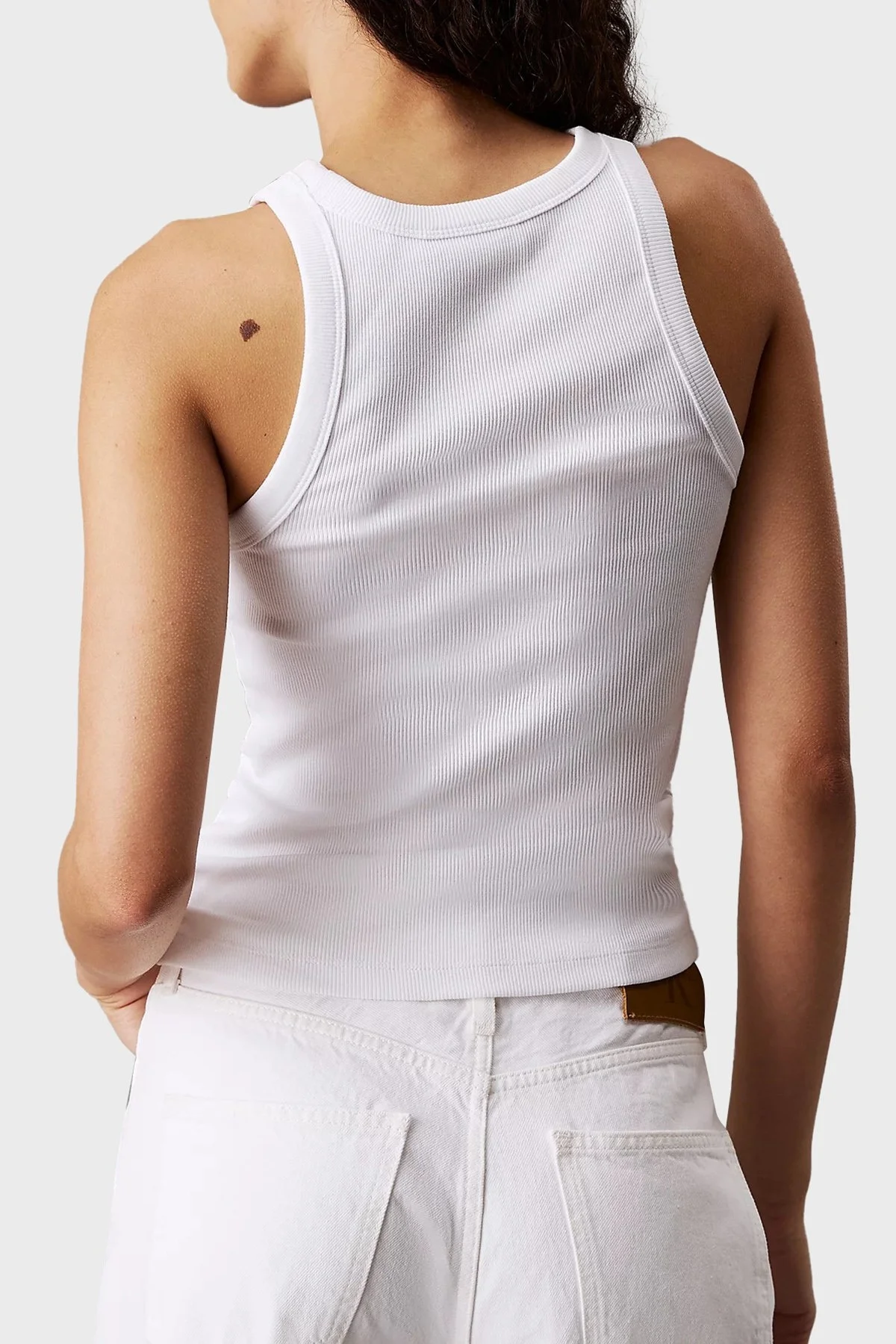 Calvin Klein Monogram Logo Baskılı Streç Pamuklu Slim Fit J20J225301YAA Bayan Top J20J225301 YAA BEYAZ - 7