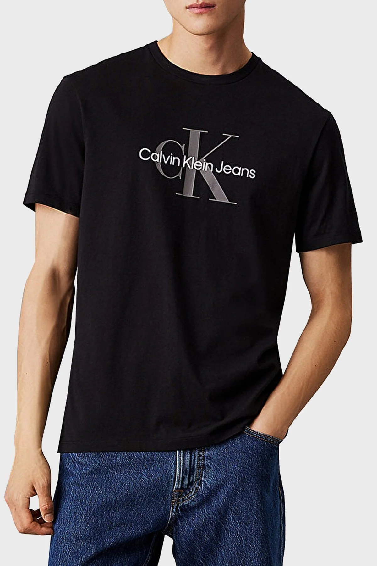 Calvin Klein Monogram Logolu % 100 Pamuk Regular Fit Bisiklet Yaka 00040EM286UB1 Erkek T Shirt 00040EM286 UB1 SİYAH - 1