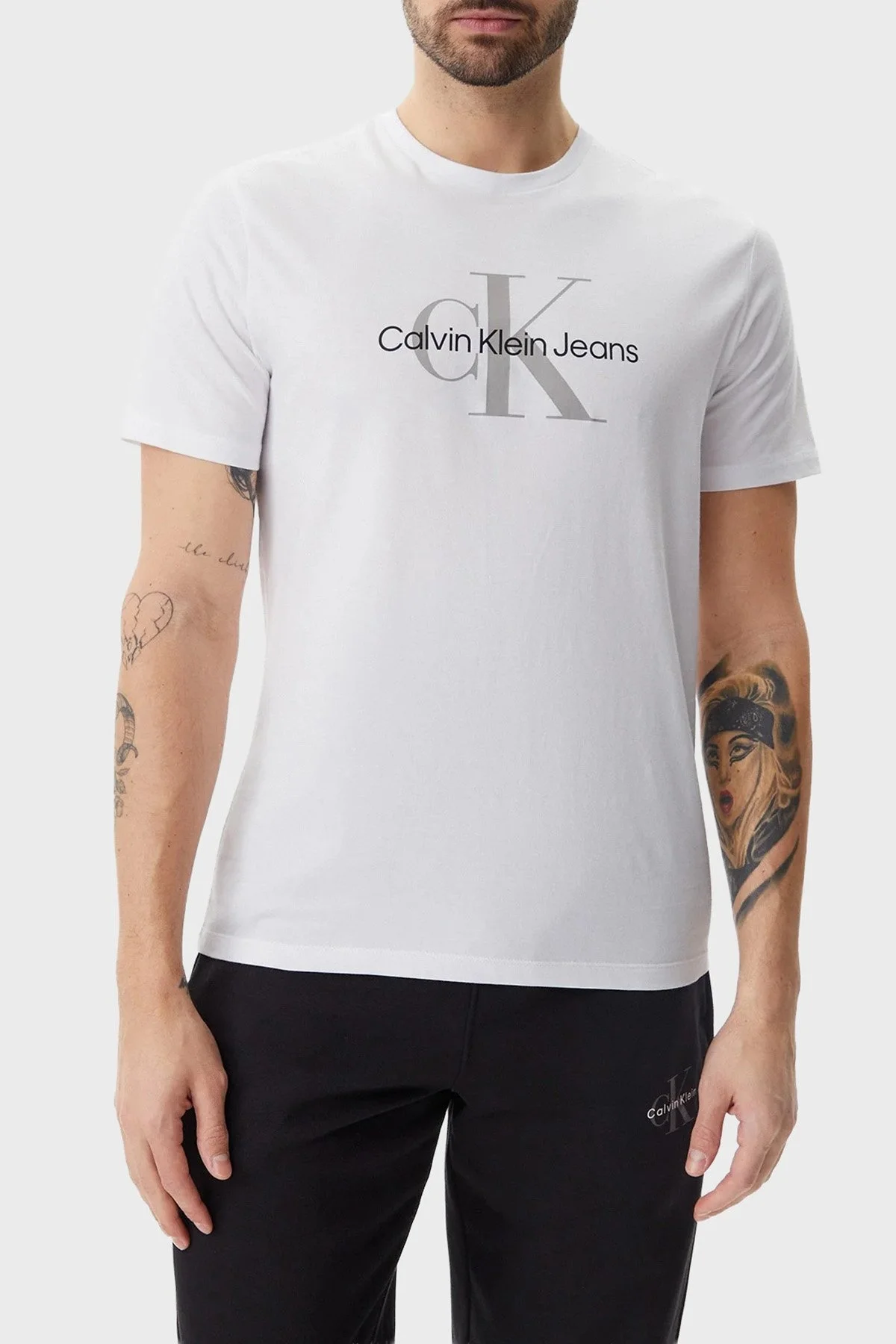 Calvin Klein Monogram Logolu Pamuklu Regular Fit Bisiklet Yaka LV040EM286YAA Erkek T Shirt LV040EM286 YAA BEYAZ - 6