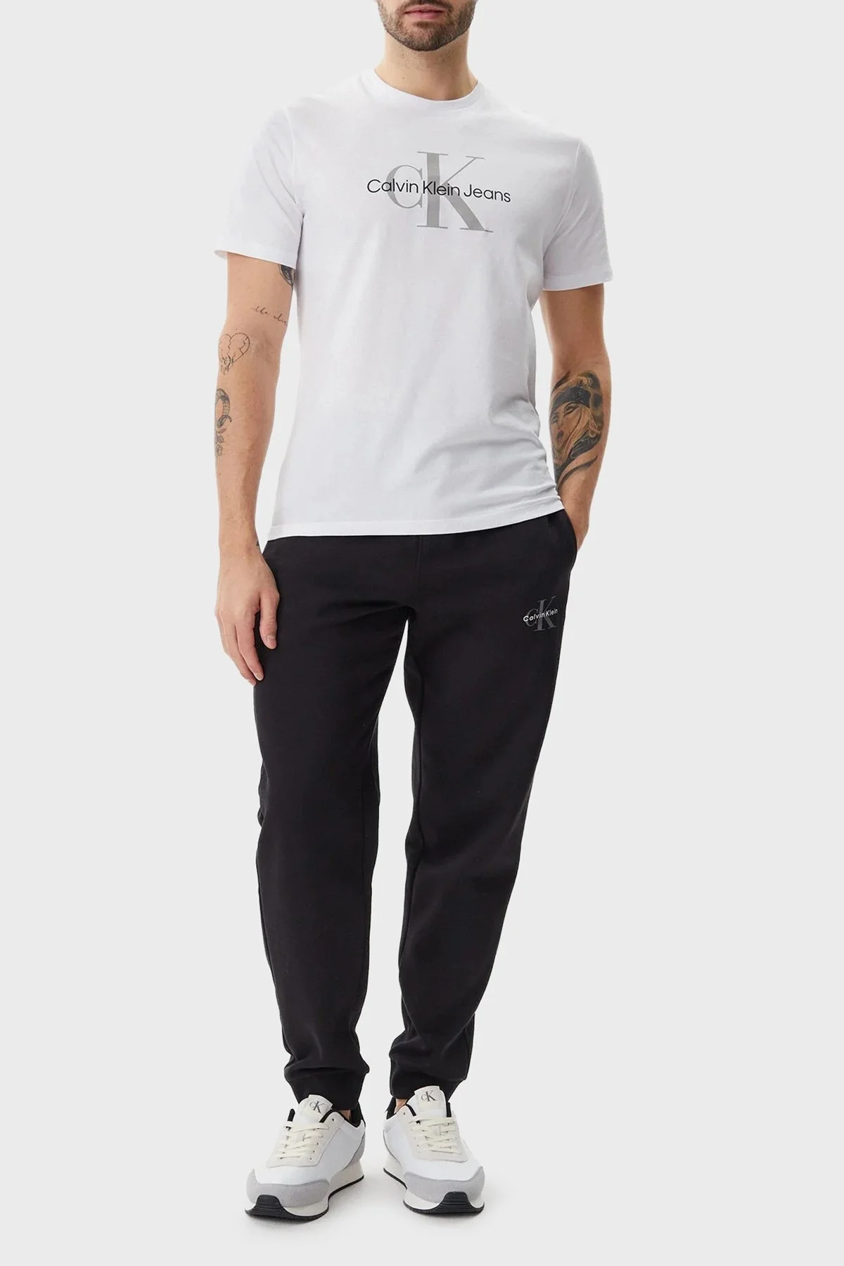 Calvin Klein Monogram Logolu Pamuklu Regular Fit Bisiklet Yaka LV040EM286YAA Erkek T Shirt LV040EM286 YAA BEYAZ - 7