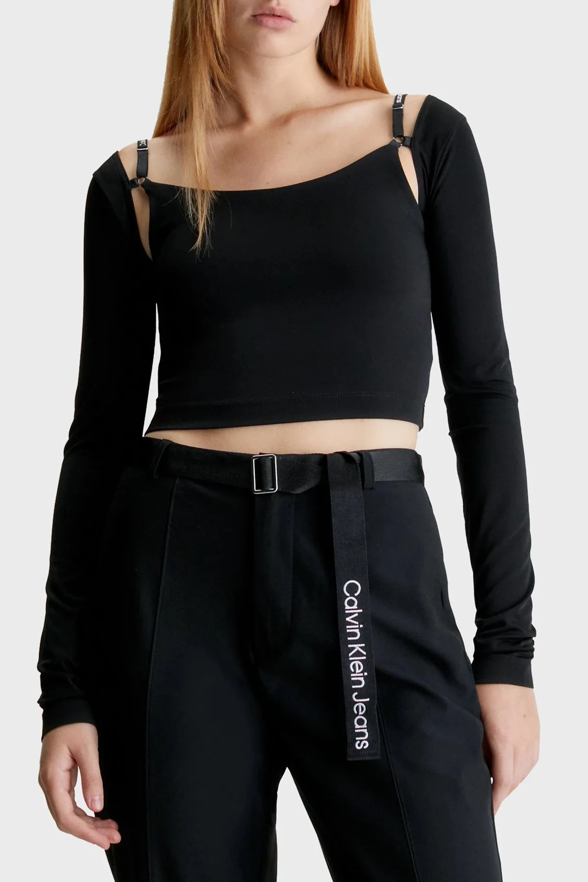 Calvin Klein Omuz Detaylı Slim Fit Crop J20J222018BEH Bayan Bluz J20J222018 BEH SİYAH - 1