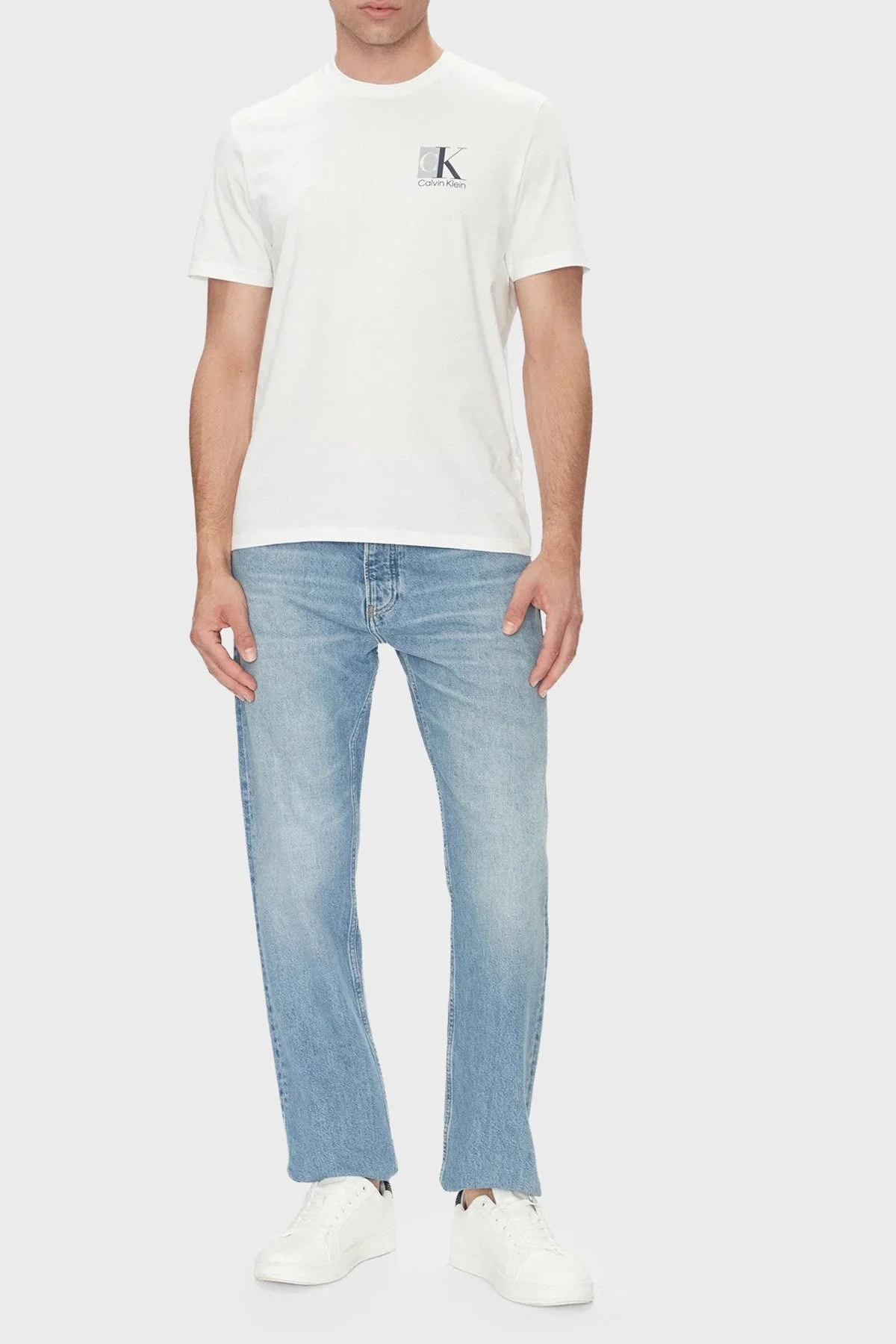 Calvin Klein Ön ve Arka Logo Baskılı Pamuklu Regular Fit LV04RC853GYAF Erkek T Shirt LV04RC853G YAF BEYAZ - 2