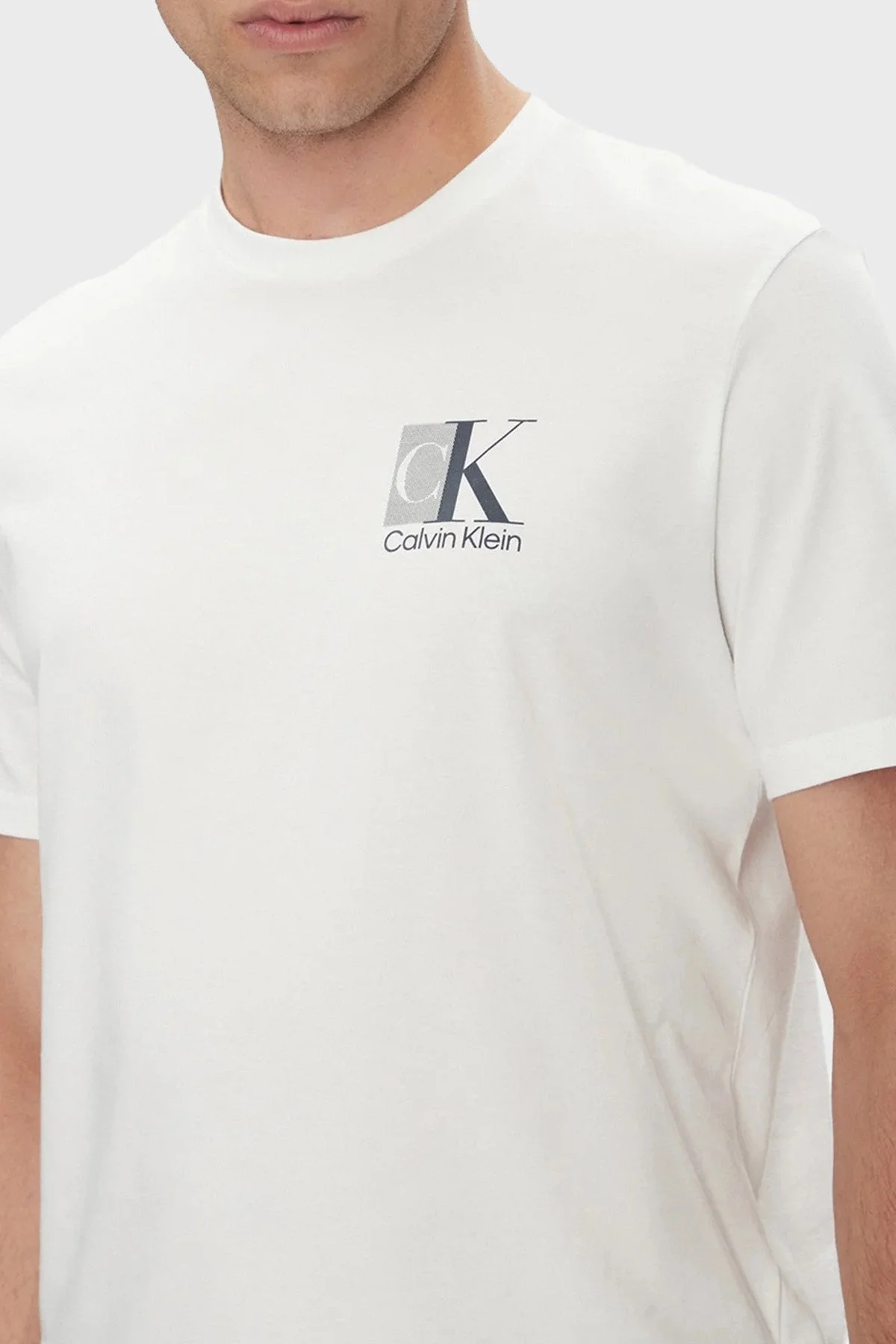 Calvin Klein Ön ve Arka Logo Baskılı Pamuklu Regular Fit LV04RC853GYAF Erkek T Shirt LV04RC853G YAF BEYAZ - 4