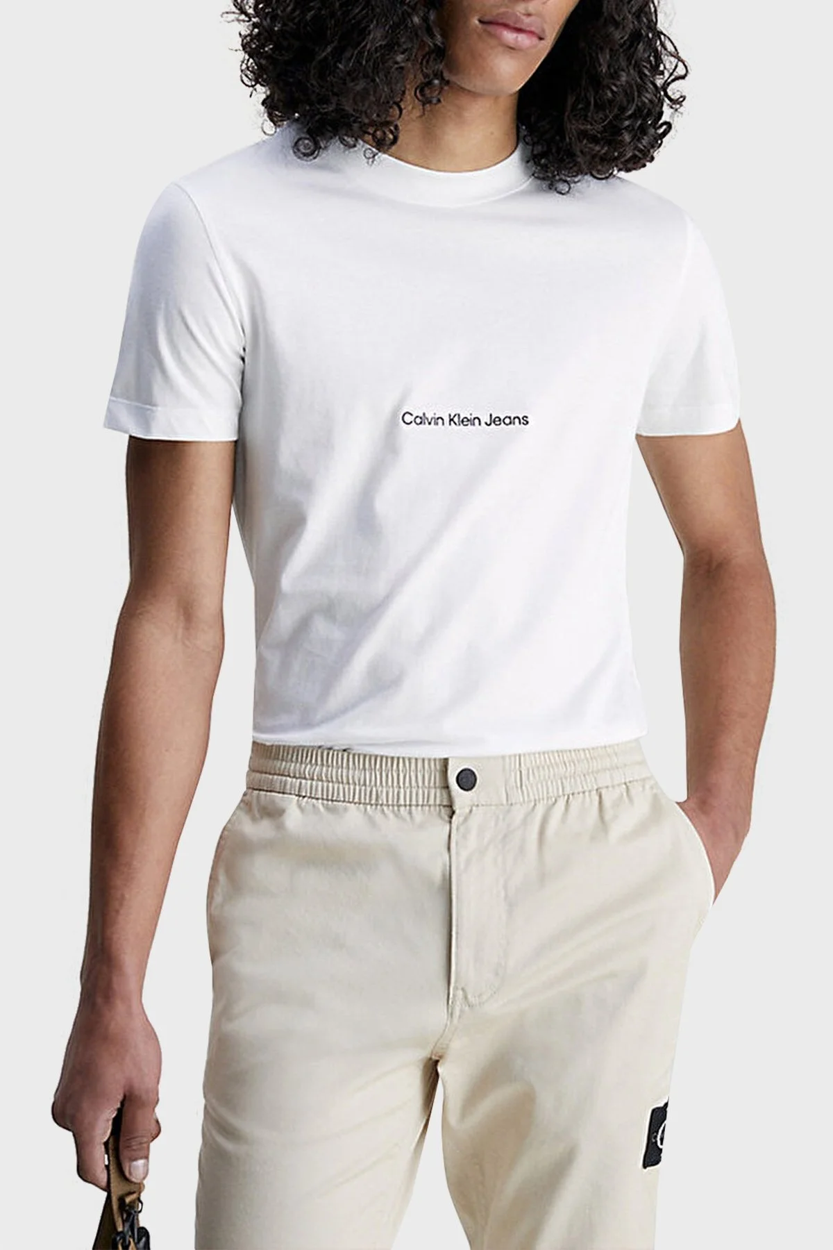 Calvin Klein Organik Pamuklu Bisiklet Yaka Slim Fit J30J322848YAF Erkek T Shirt J30J322848 YAF BEYAZ - 1