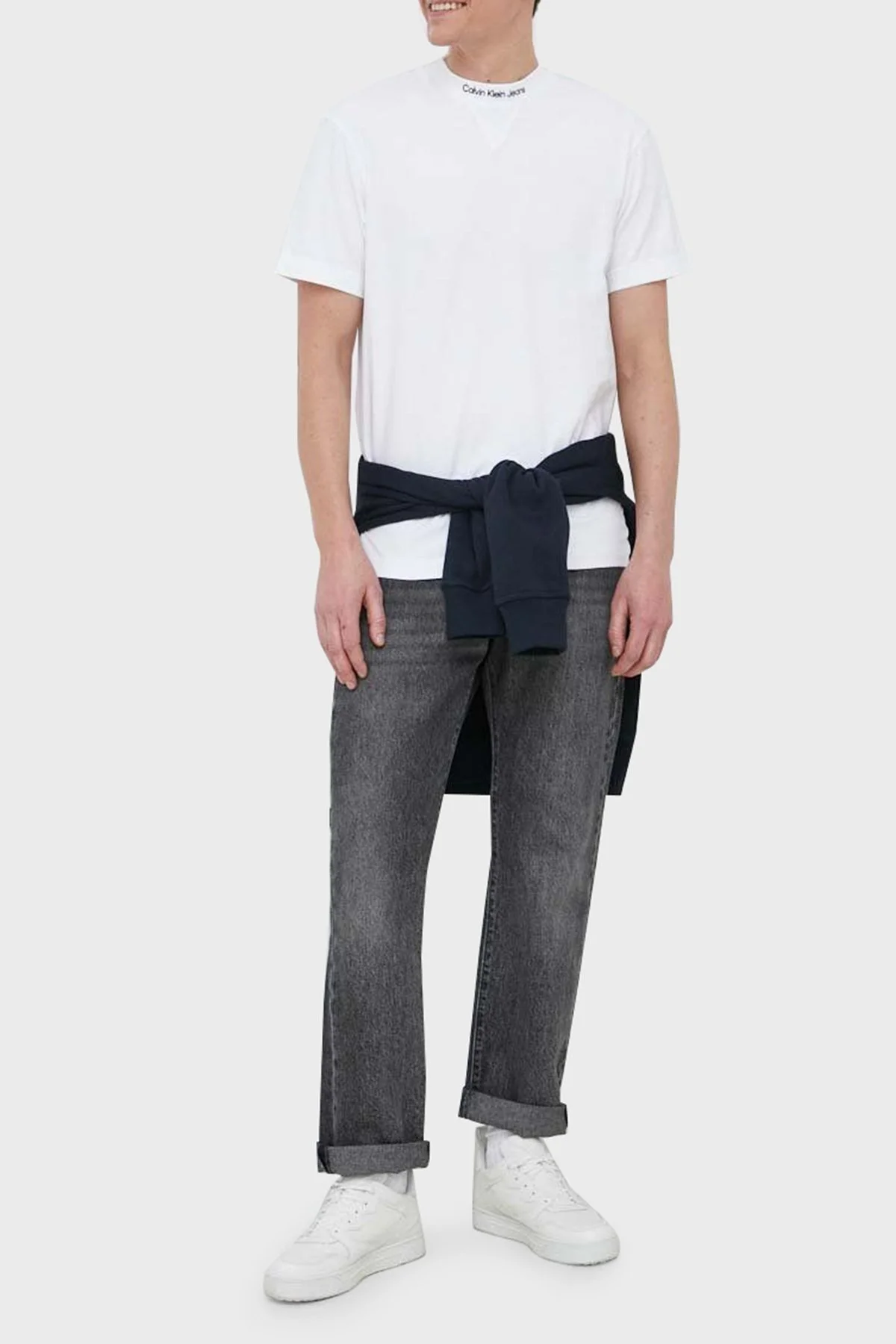 Calvin Klein Organik Pamuklu Logolu Bisiklet Yaka Relaxed Fit J30J322845YAF Erkek T Shirt J30J322845 YAF BEYAZ - 3