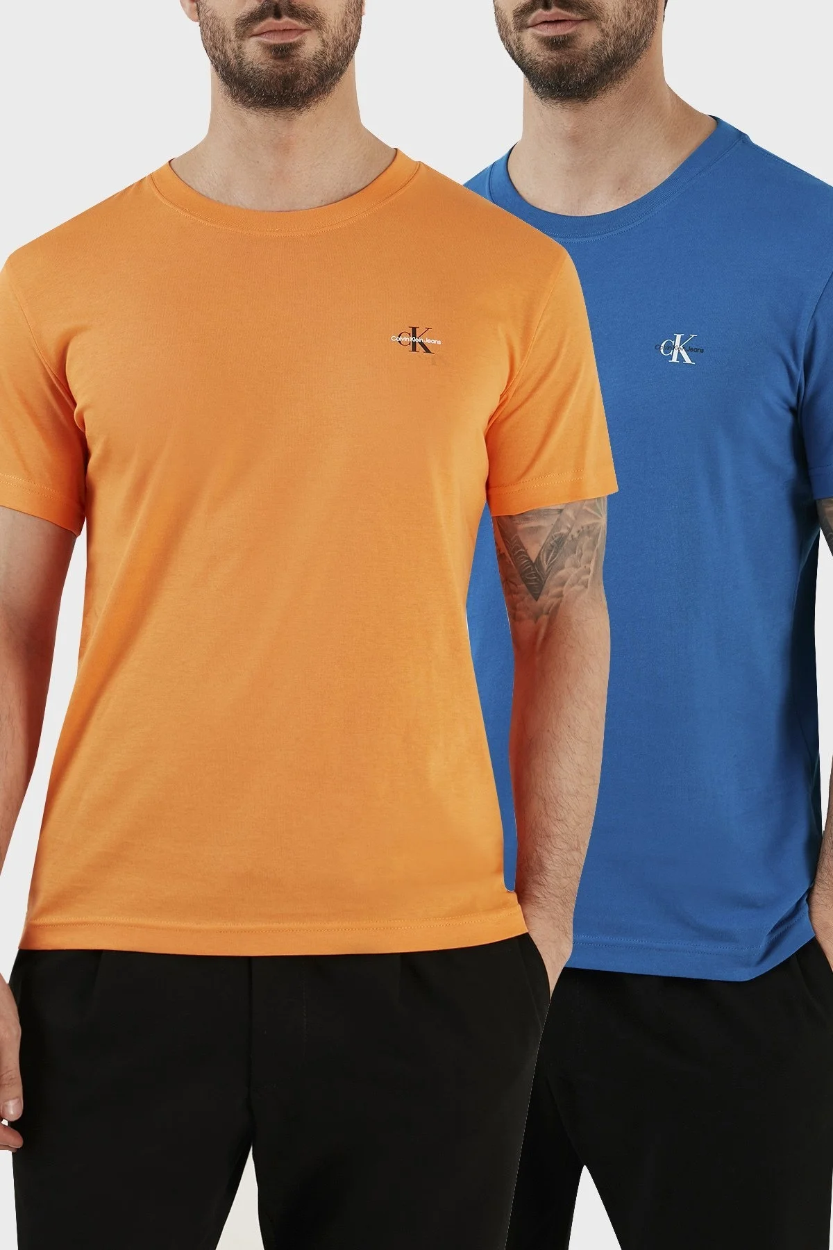 Calvin Klein Organik Pamuklu Regular Fit 2li J30J320199C3B Erkek T Shirt J30J320199 C3B MAVİ-TURUNCU - 1