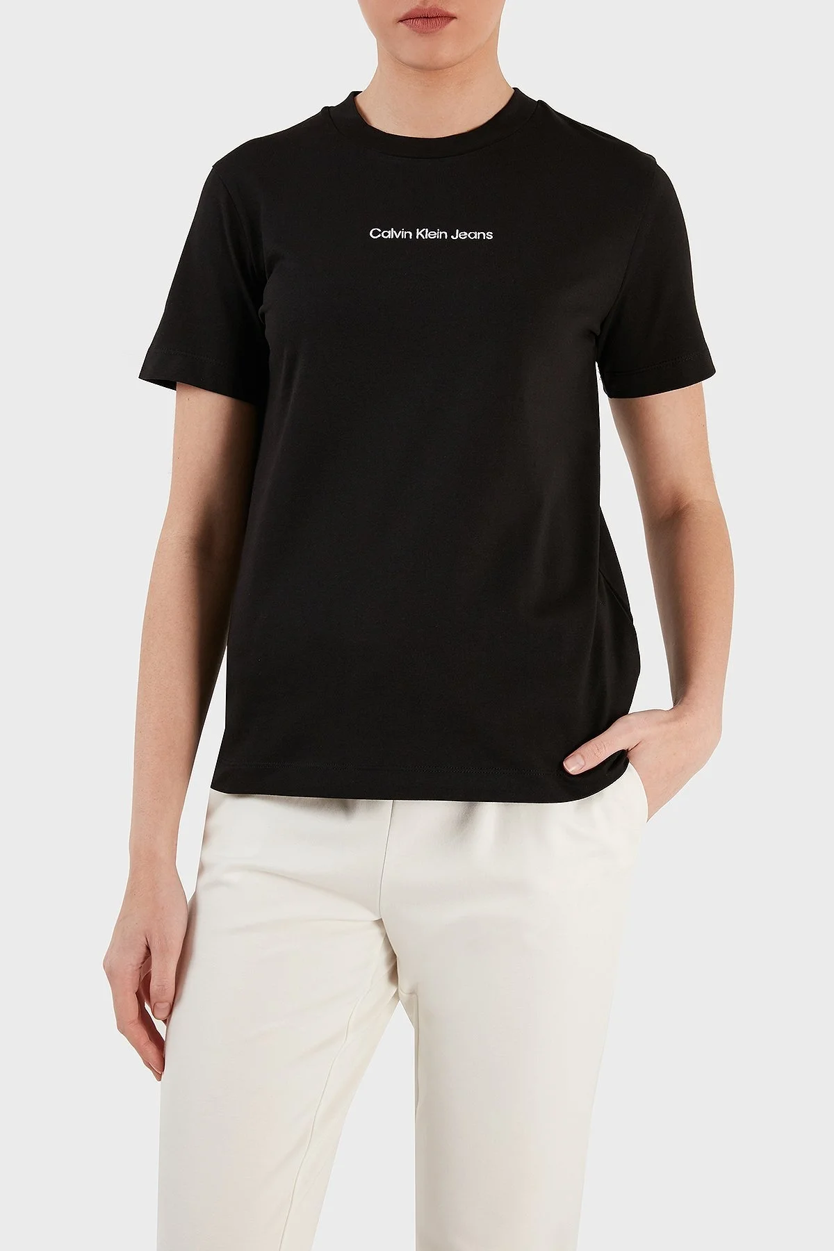 Calvin Klein Organik Pamuklu Regular Fit Bisiklet Yaka Bayan T Shirt J20J221065 BEH SİYAH - 6
