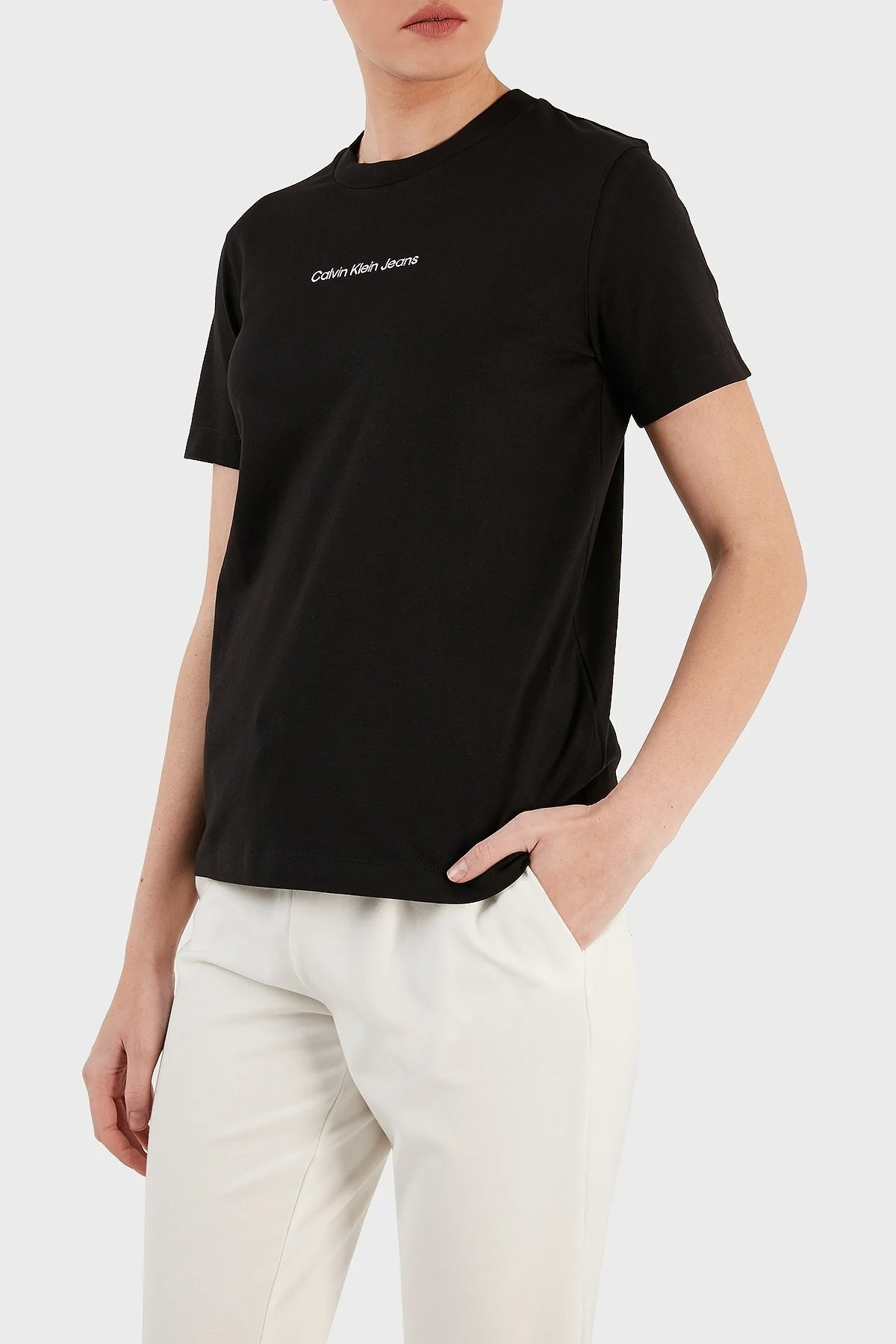 Calvin Klein Organik Pamuklu Regular Fit Bisiklet Yaka Bayan T Shirt J20J221065 BEH SİYAH - 7