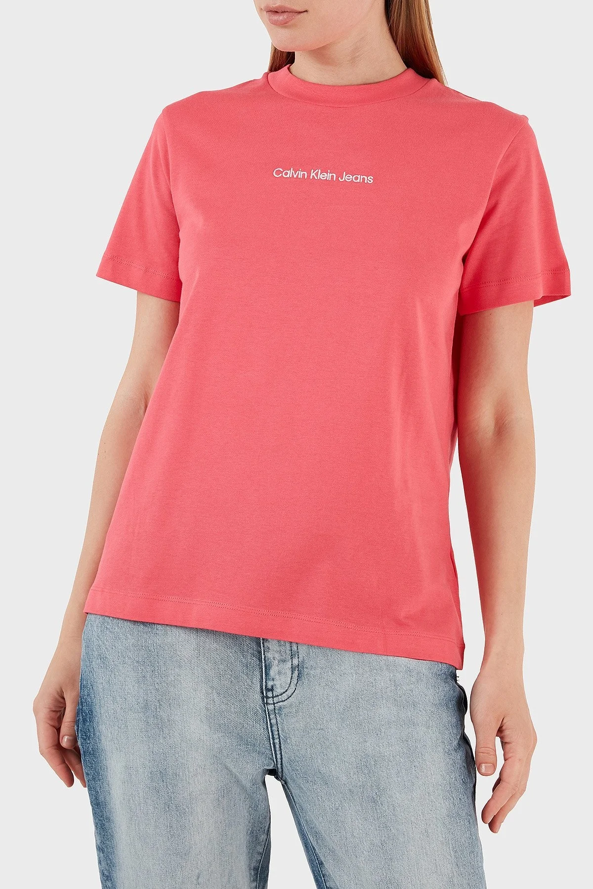 Calvin Klein Organik Pamuklu Regular Fit Bisiklet Yaka Bayan T Shirt J20J221065 XI1 PEMBE - 1