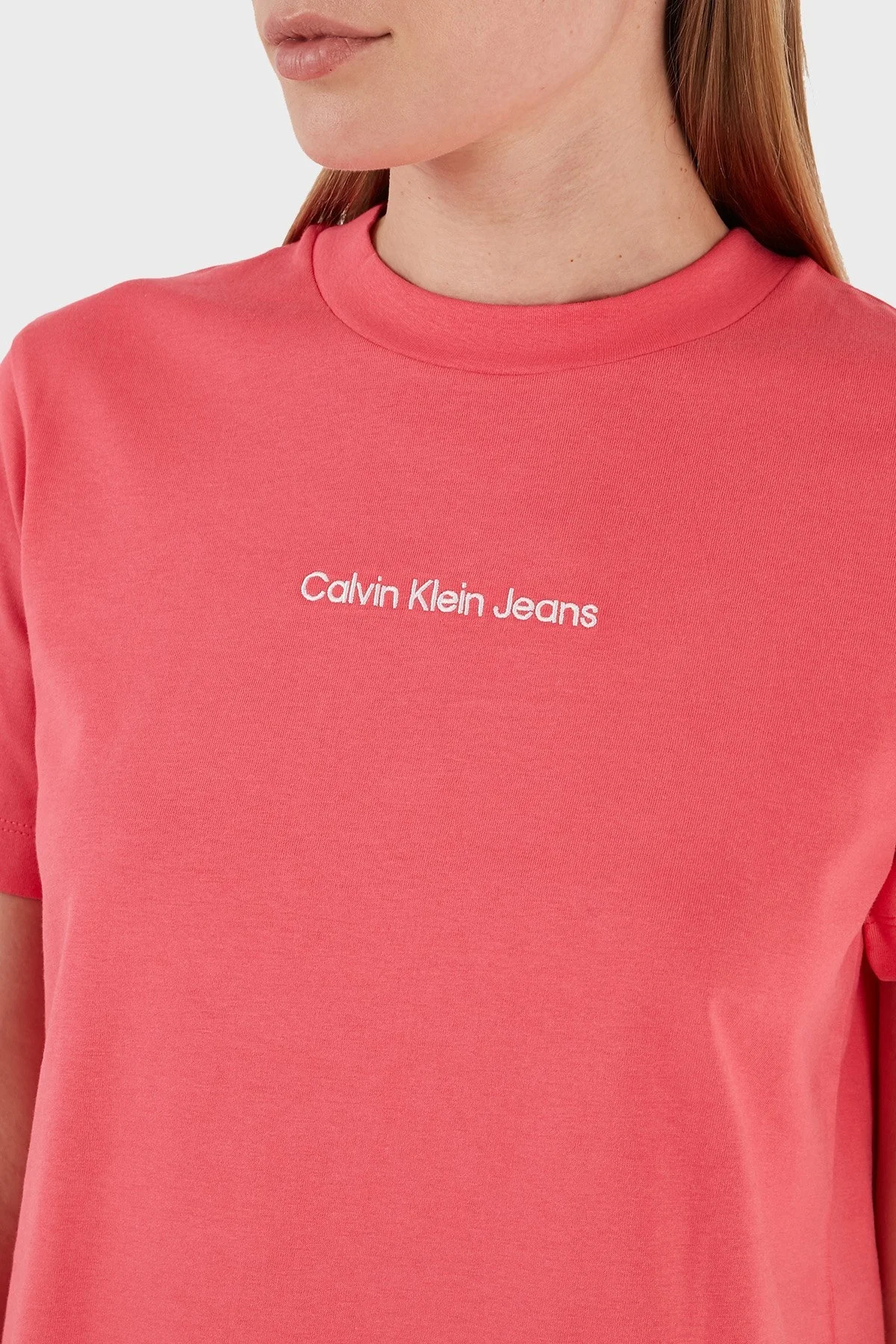 Calvin Klein Organik Pamuklu Regular Fit Bisiklet Yaka Bayan T Shirt J20J221065 XI1 PEMBE - 3