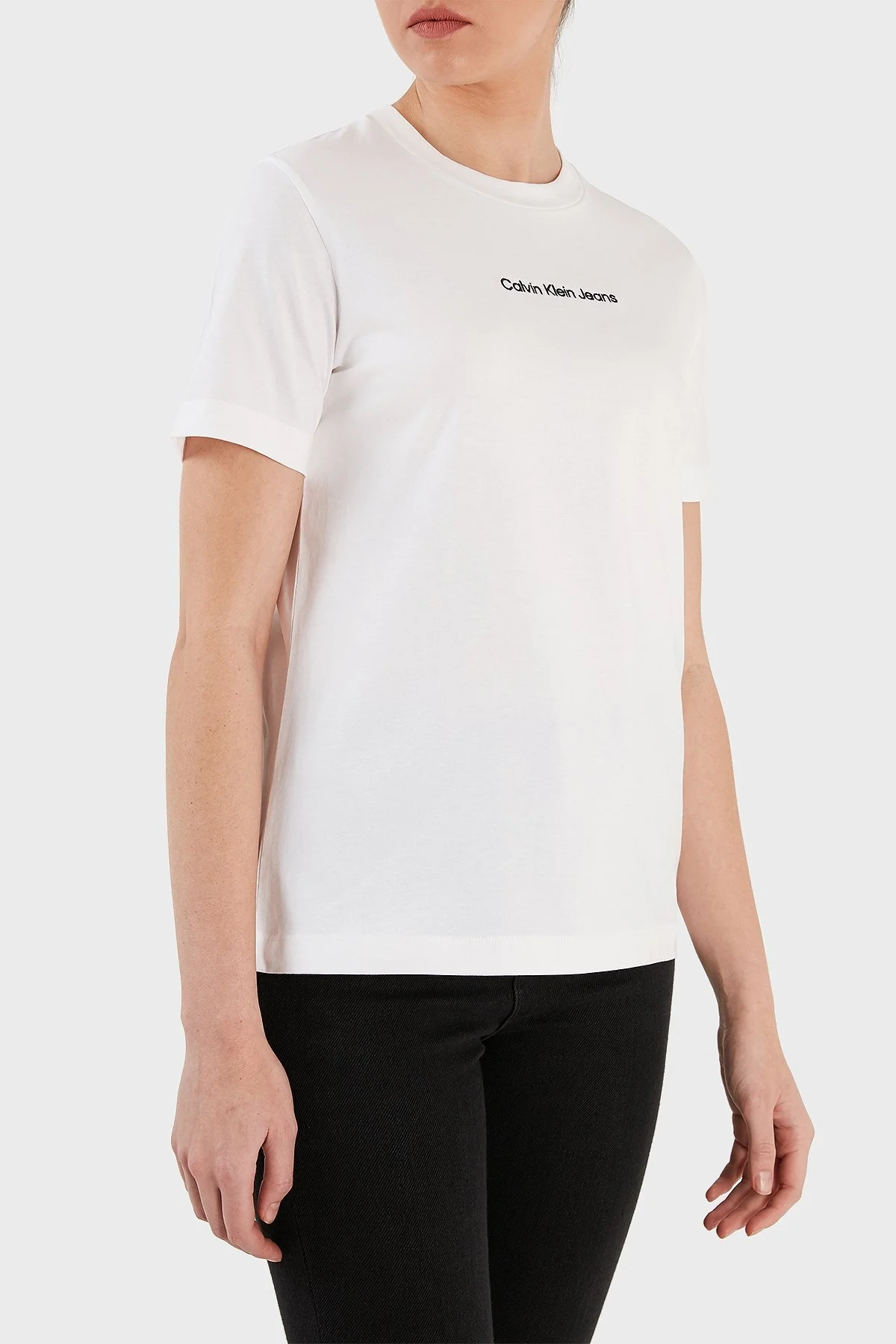 Calvin Klein Organik Pamuklu Regular Fit Bisiklet Yaka Bayan T Shirt J20J221065 YAF BEYAZ - 9