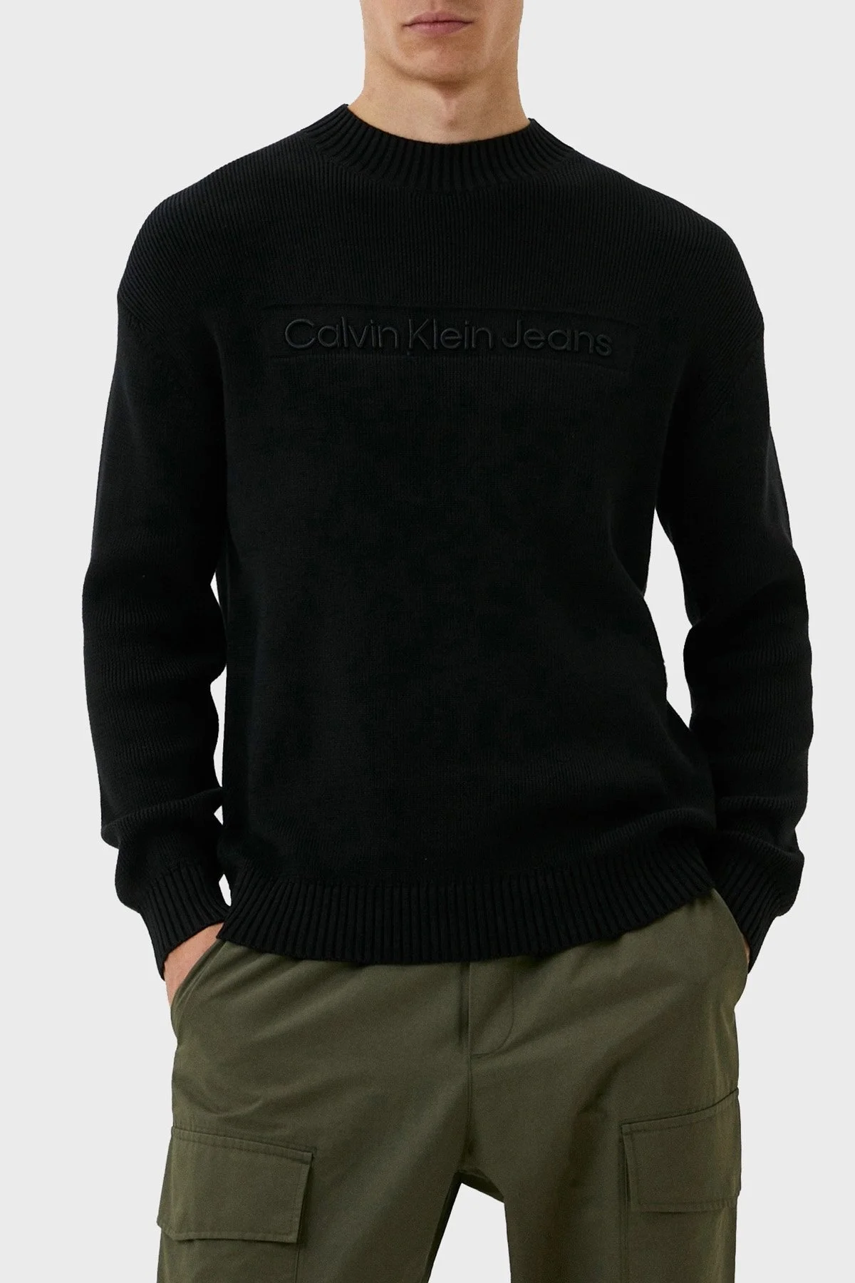 Calvin Klein Organik Pamuklu Regular Fit Bisiklet Yaka J30J323982BEH Erkek Kazak J30J323982 BEH SİYAH - 1