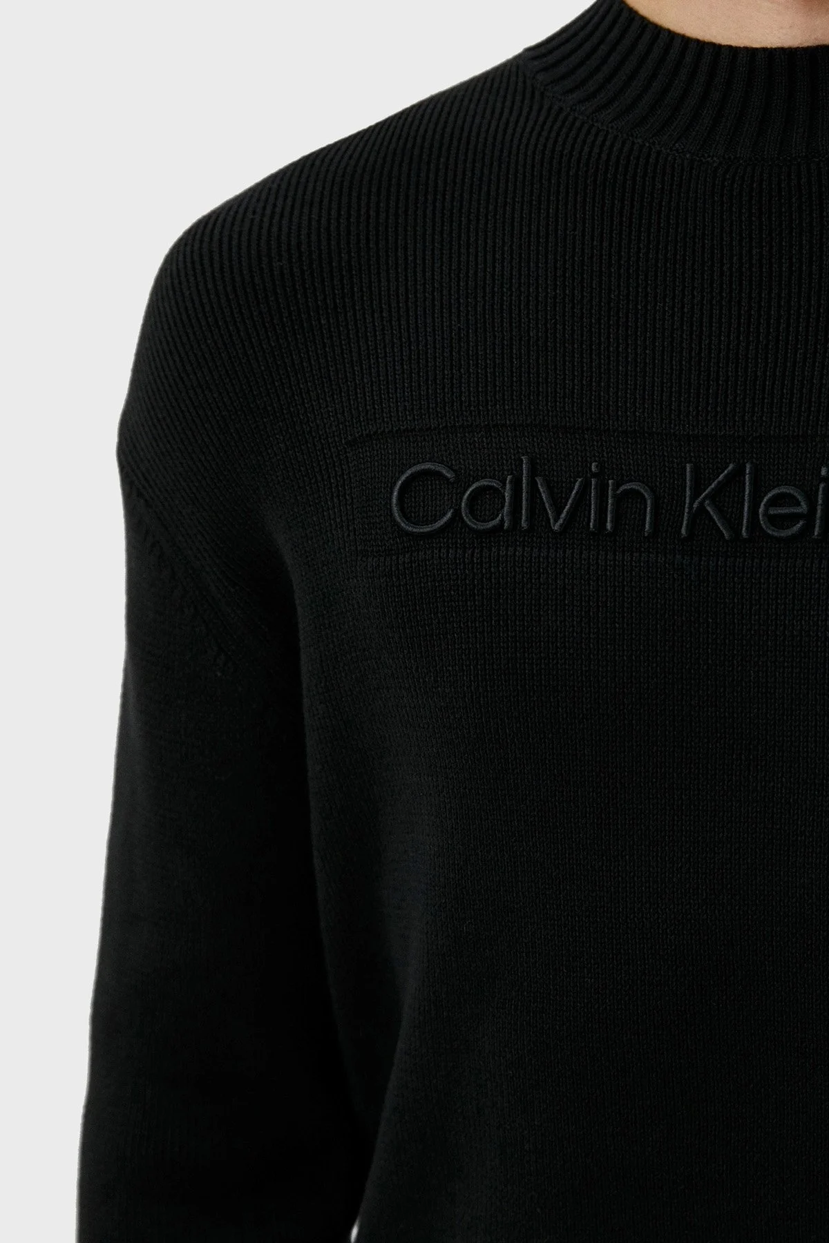 Calvin Klein Organik Pamuklu Regular Fit Bisiklet Yaka J30J323982BEH Erkek Kazak J30J323982 BEH SİYAH - 4