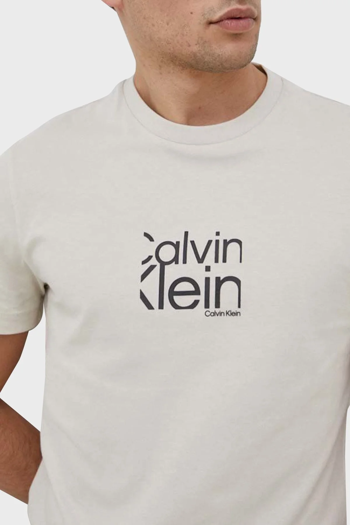 Calvin Klein Organik Pamuklu Regular Fit K10K111122ACE Erkek T Shirt K10K111122 ACE BEJ - 2