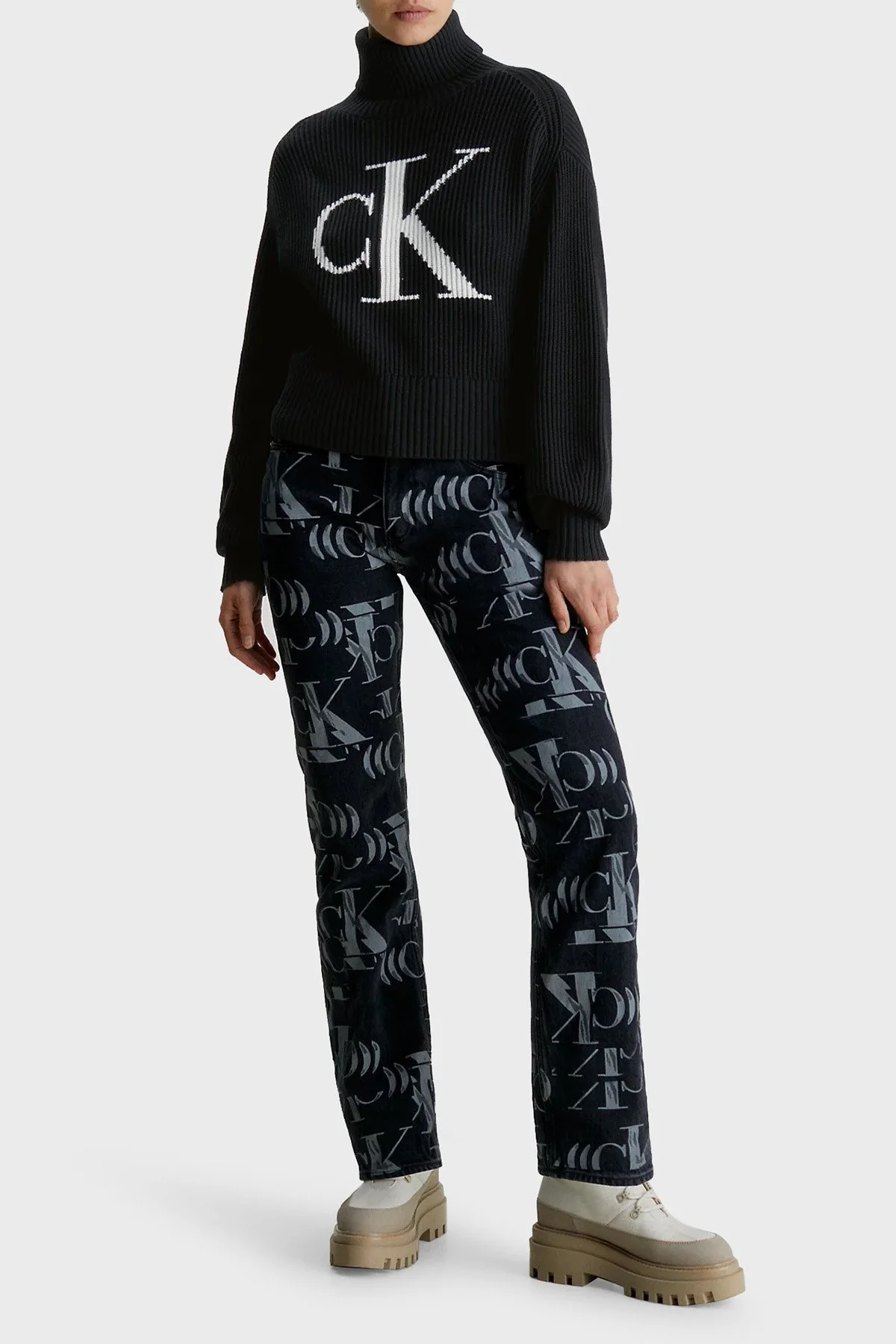 Calvin Klein Organik Pamuklu Relaxed Fit Balıkçı Yaka J20J221960BEH Bayan Kazak J20J221960 BEH SİYAH - 3