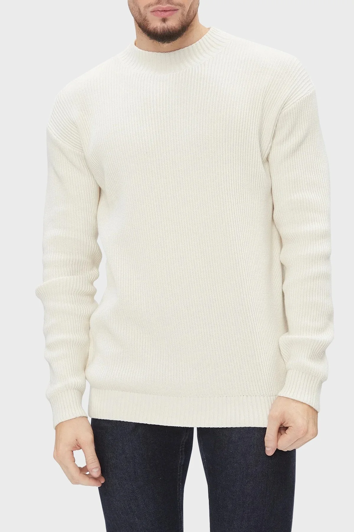 Calvin Klein Organik Pamuklu Relaxed Fit J30J324507YBI Erkek Kazak J30J324507 YBI BEYAZ - 1