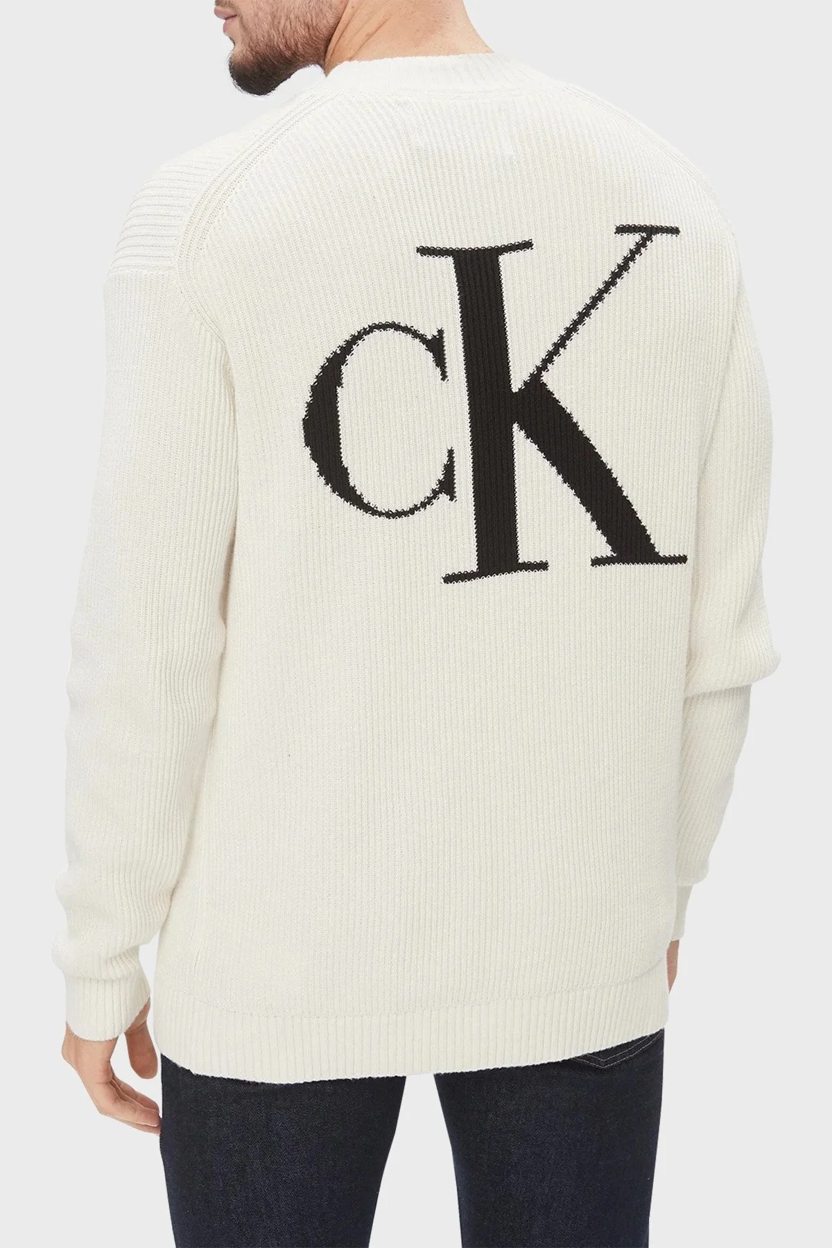 Calvin Klein Organik Pamuklu Relaxed Fit J30J324507YBI Erkek Kazak J30J324507 YBI BEYAZ - 2