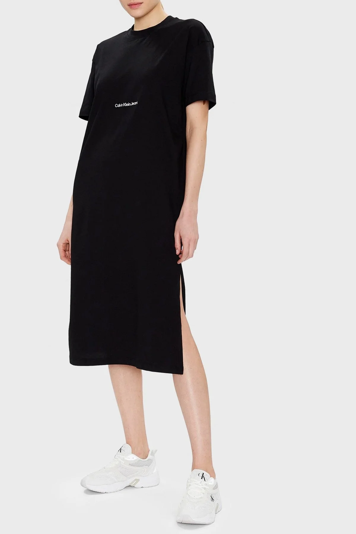 Calvin Klein Organik Pamuklu Relaxed Fit Midi J20J220742BEH Bayan Elbise J20J220742 BEH SİYAH - 1