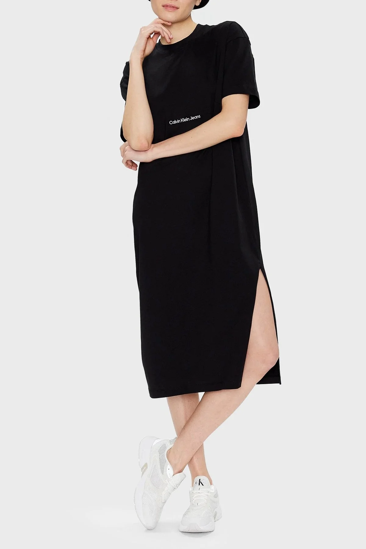 Calvin Klein Organik Pamuklu Relaxed Fit Midi J20J220742BEH Bayan Elbise J20J220742 BEH SİYAH - 2