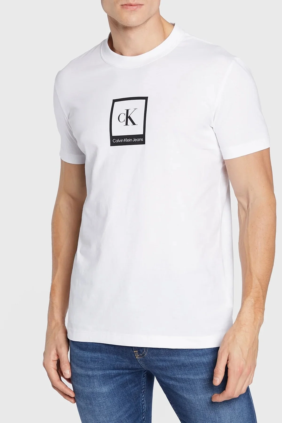 Calvin Klein Organik Pamuklu Slim Fit J30J321776YAF Erkek T Shirt J30J321776 YAF BEYAZ - 1