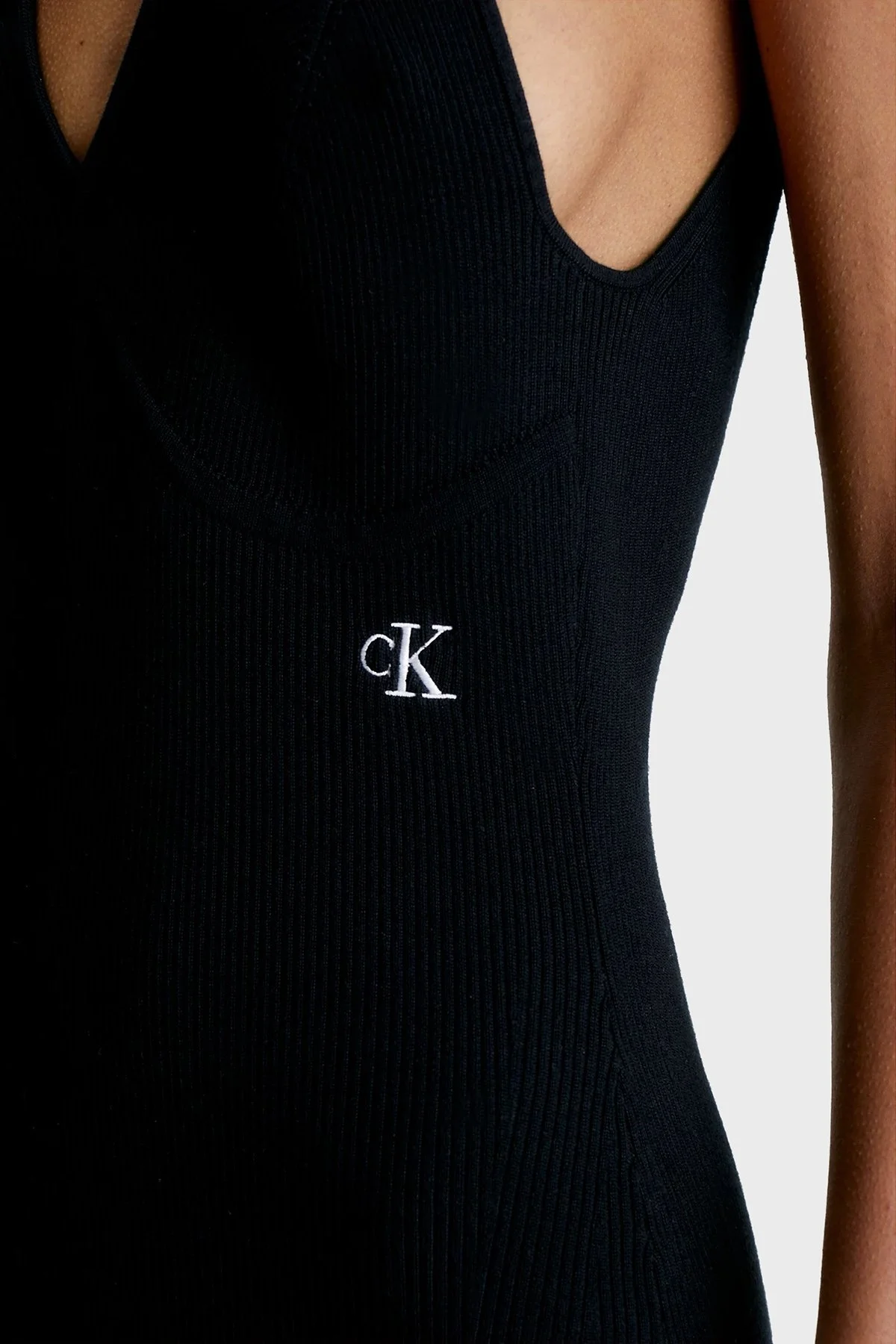 Calvin Klein Organik Pamuklu Slim Fit Sırt Dekolteli Midi J20J221156BEH Bayan Elbise J20J221156 BEH SİYAH - 3