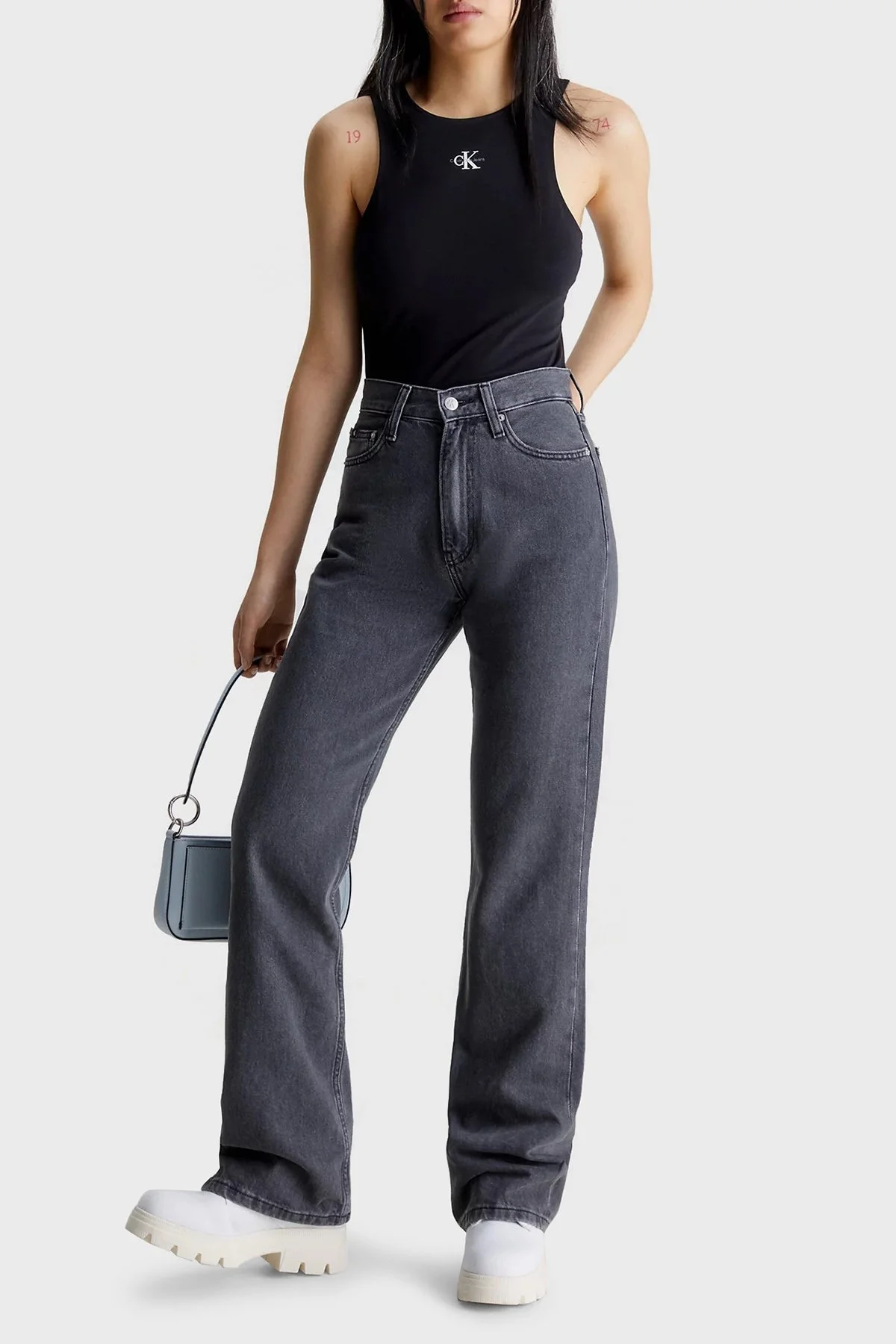 Calvin Klein Organik Pamuklu Streç Jarse Slim Fit Kolsuz J20J220765BEH Bayan T Shirt J20J220765 BEH SİYAH - 4