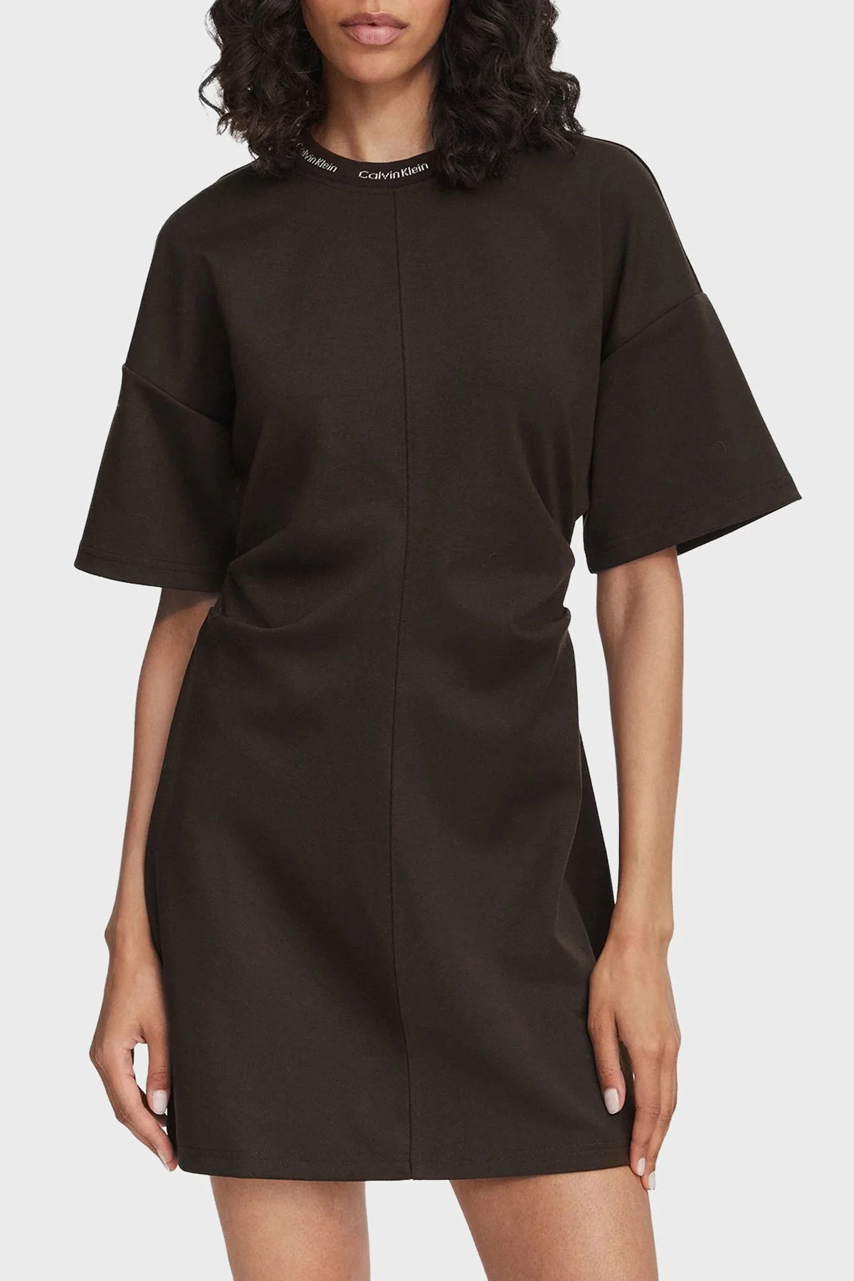 Calvin Klein Oversize Belden Büzgülü Mini LV047G251GTO2 Kadın Elbise LV047G251G TO2 Kahve - 1