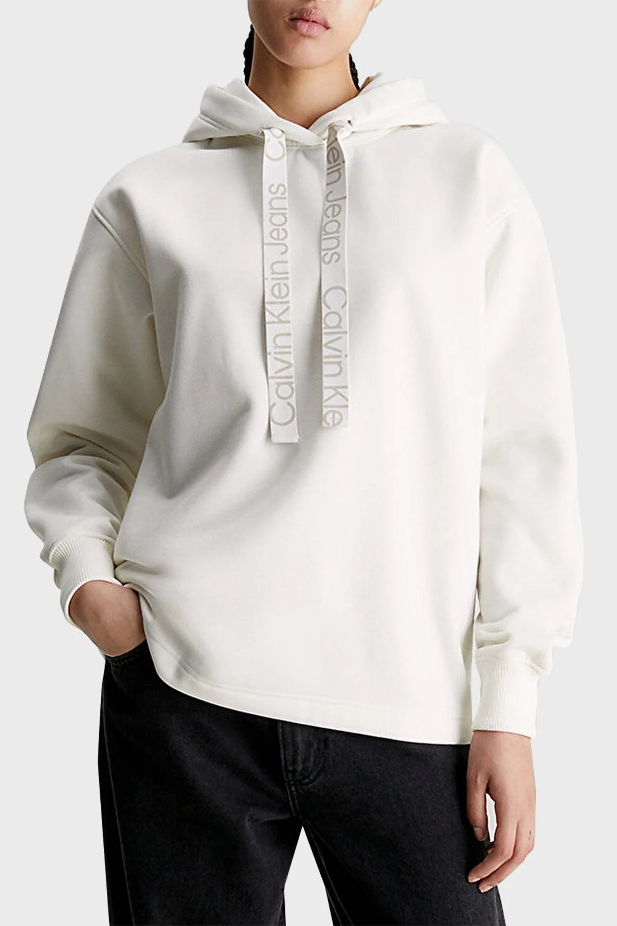 Calvin Klein Oversize Fit Kapüşonlu J20J221942YBI Bayan Sweat J20J221942 YBI BEYAZ - 1