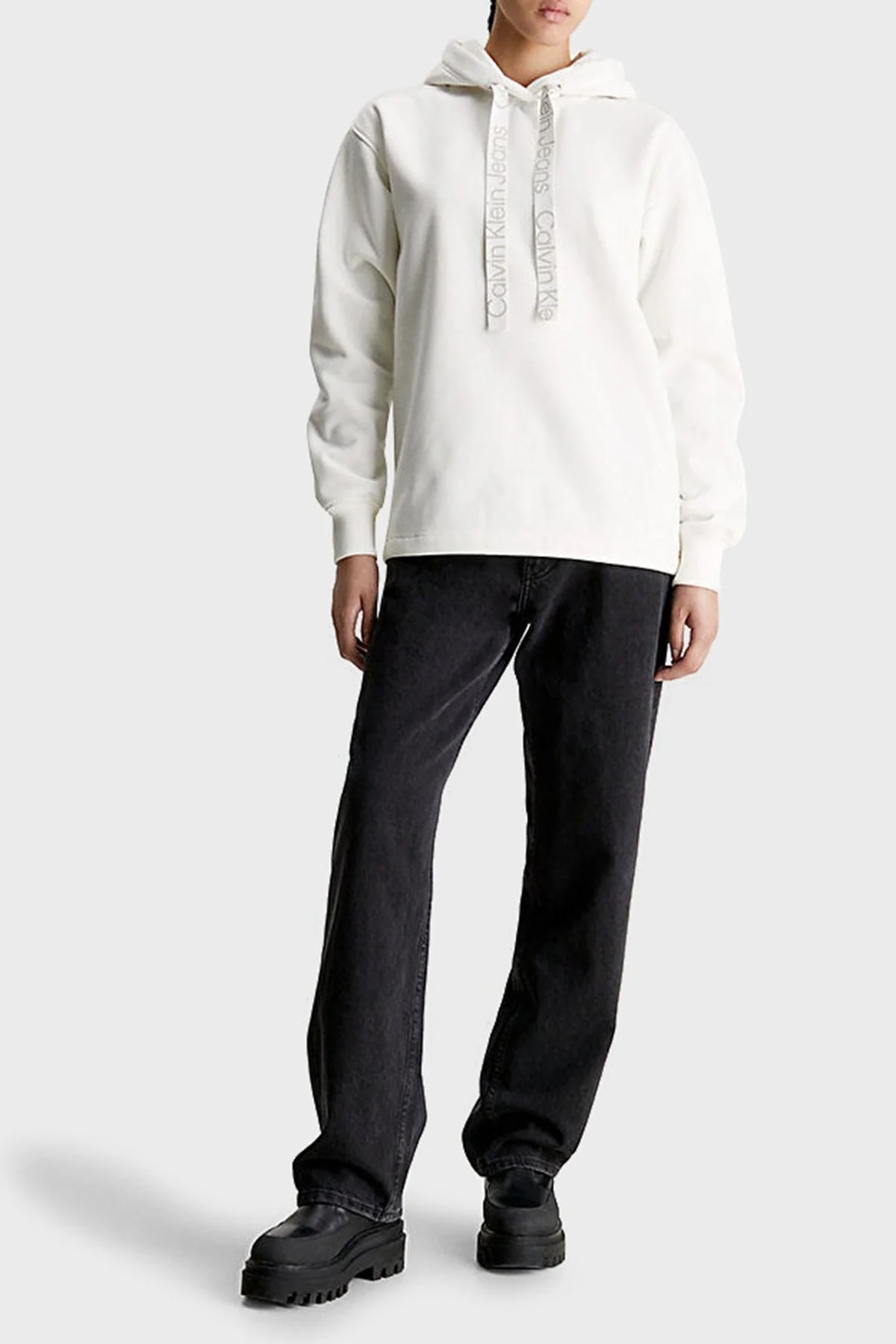 Calvin Klein Oversize Fit Kapüşonlu J20J221942YBI Bayan Sweat J20J221942 YBI BEYAZ - 3
