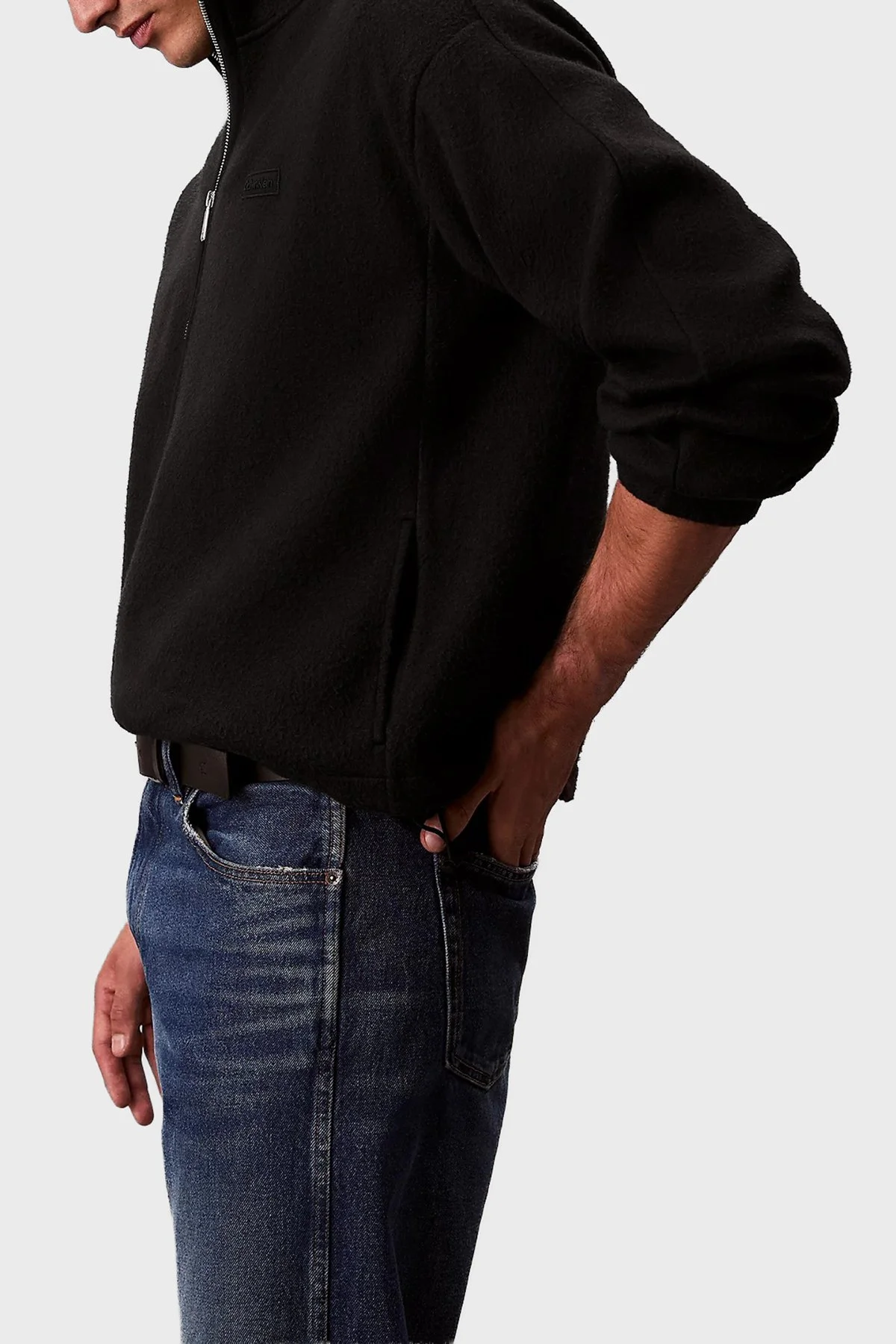 Calvin Klein Oversize Fit Yarım Fermuarlı Dik Yaka Polar LV04RD229GUB1 Erkek Sweat LV04RD229G UB1 SİYAH - 3