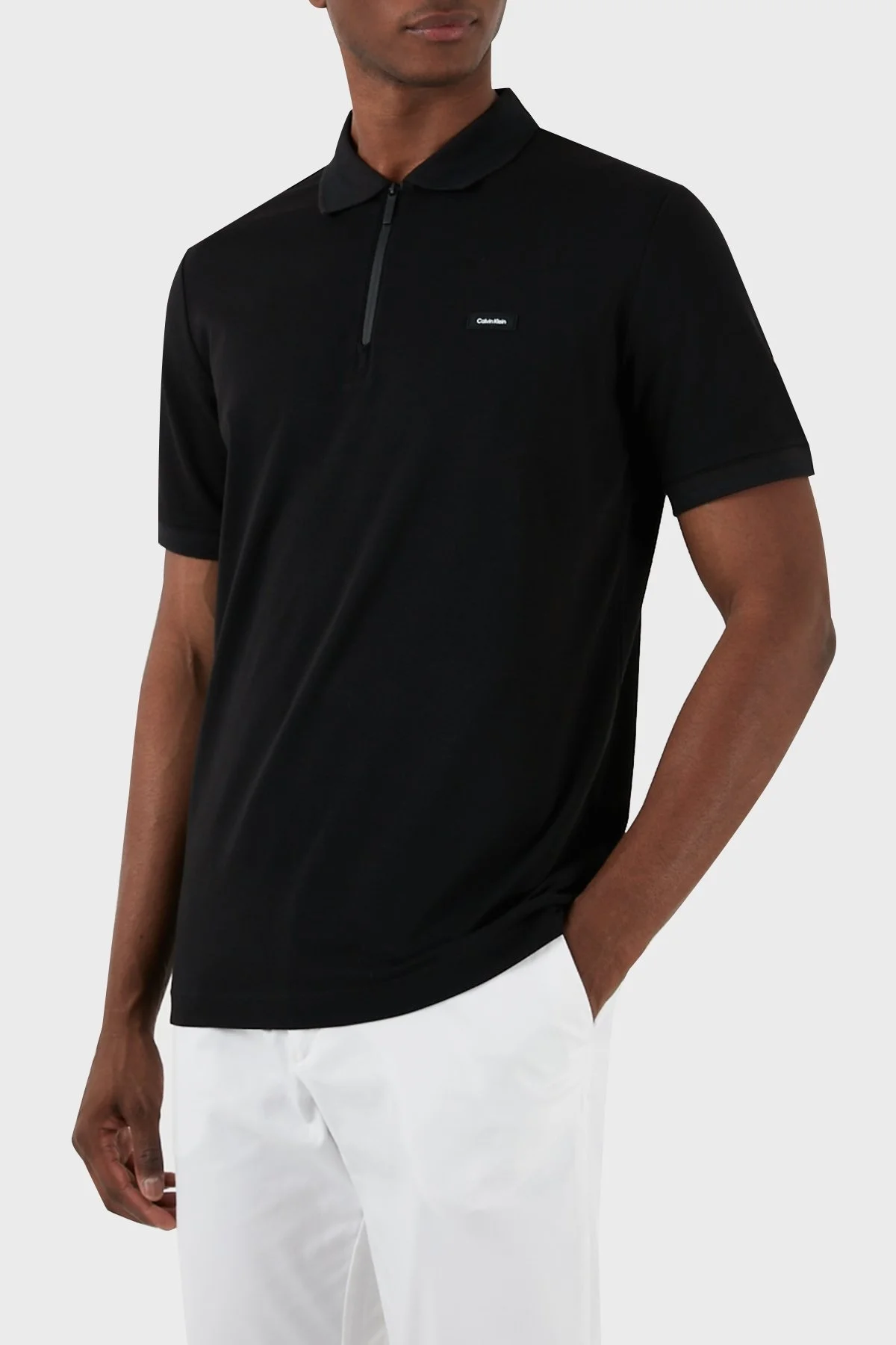 Calvin Klein Pamuk Karışımlı Fermuarlı K10K112478BEH Erkek Polo Yaka T Shirt K10K112478 BEH SİYAH - 3