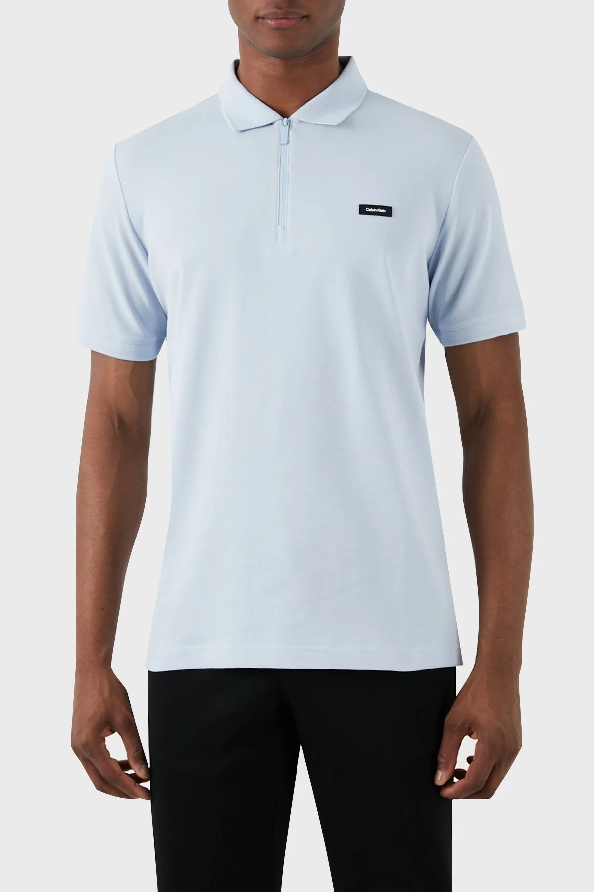 Calvin Klein Pamuk Karışımlı Fermuarlı K10K112478CGK Erkek Polo Yaka T Shirt K10K112478 CGK AÇIK MAVİ - 1