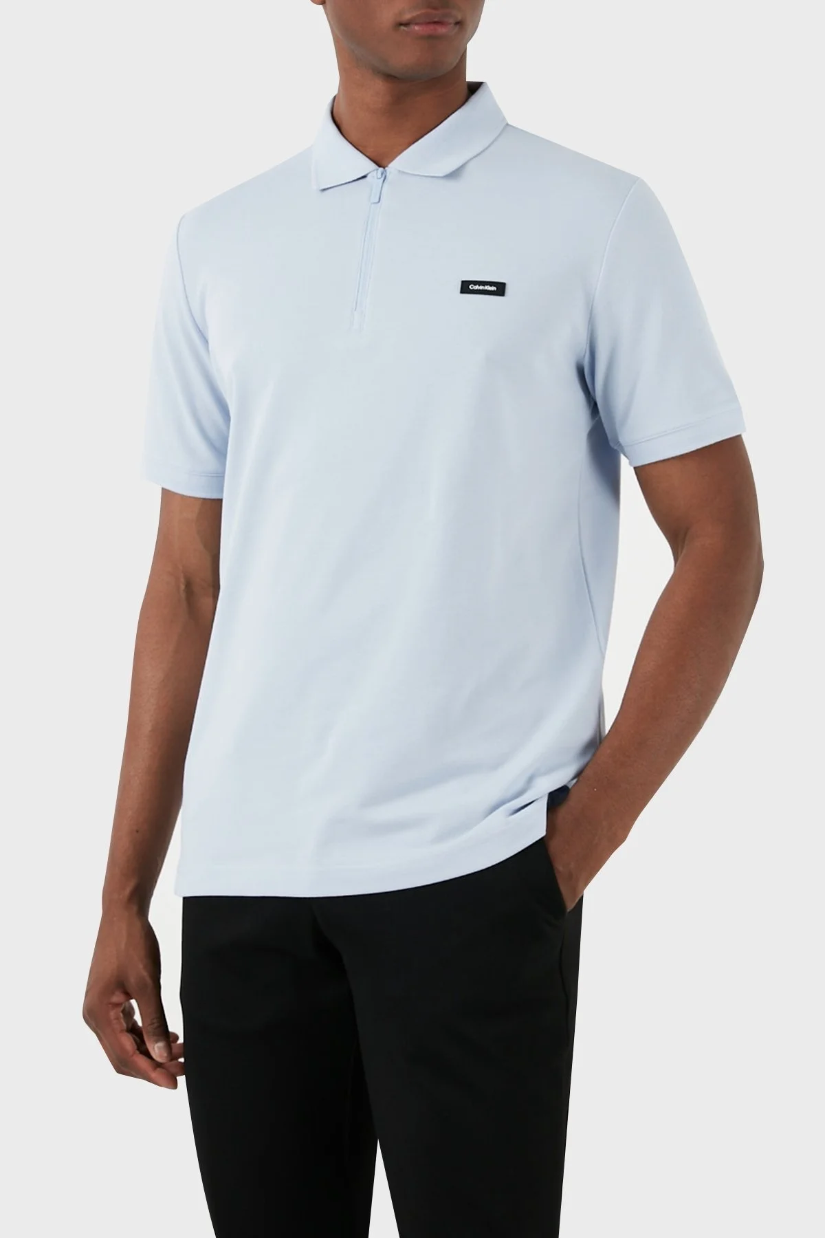 Calvin Klein Pamuk Karışımlı Fermuarlı K10K112478CGK Erkek Polo Yaka T Shirt K10K112478 CGK AÇIK MAVİ - 3