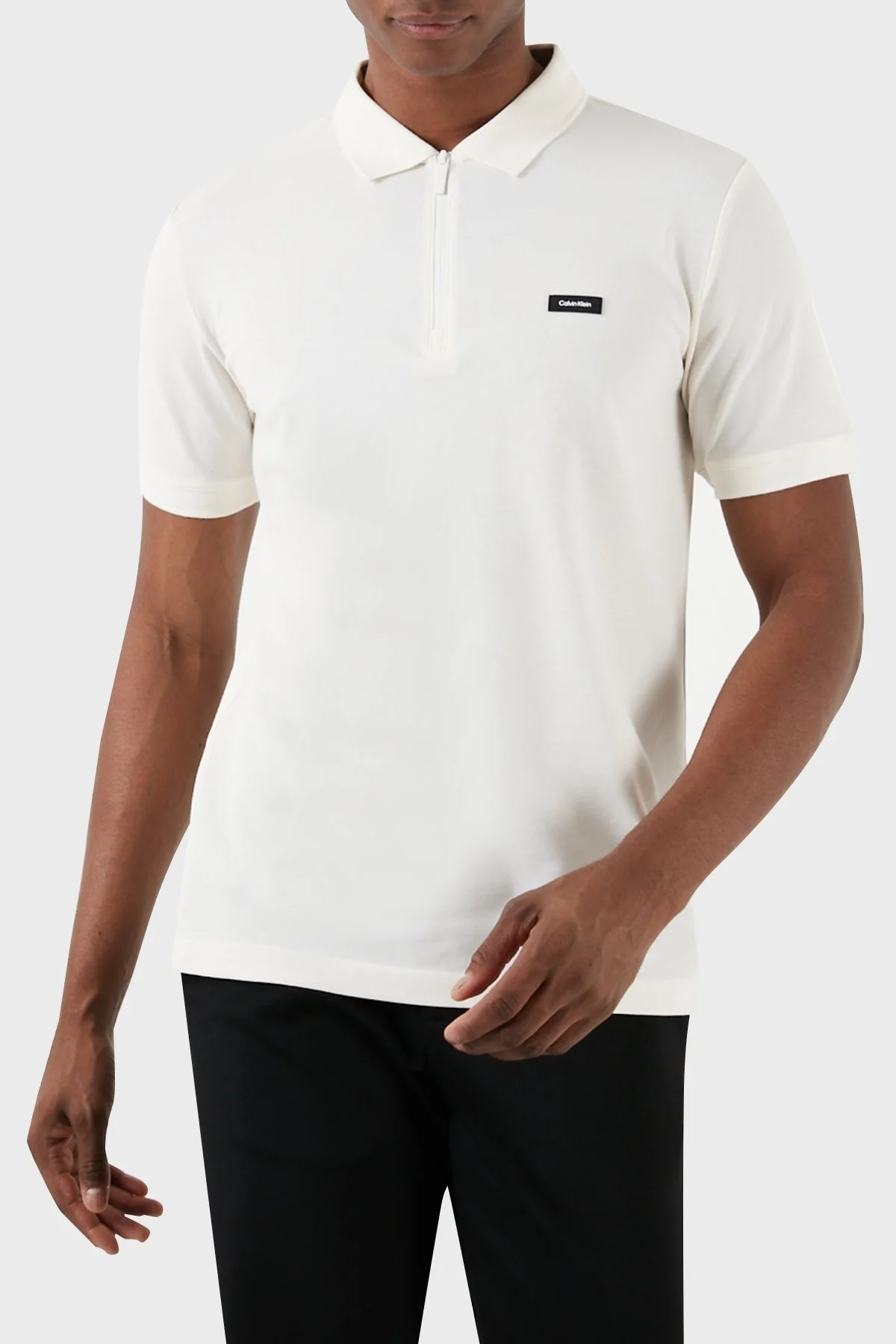 Calvin Klein Pamuk Karışımlı Fermuarlı K10K112478YAH Erkek Polo Yaka T Shirt K10K112478 YAH BEYAZ - 1