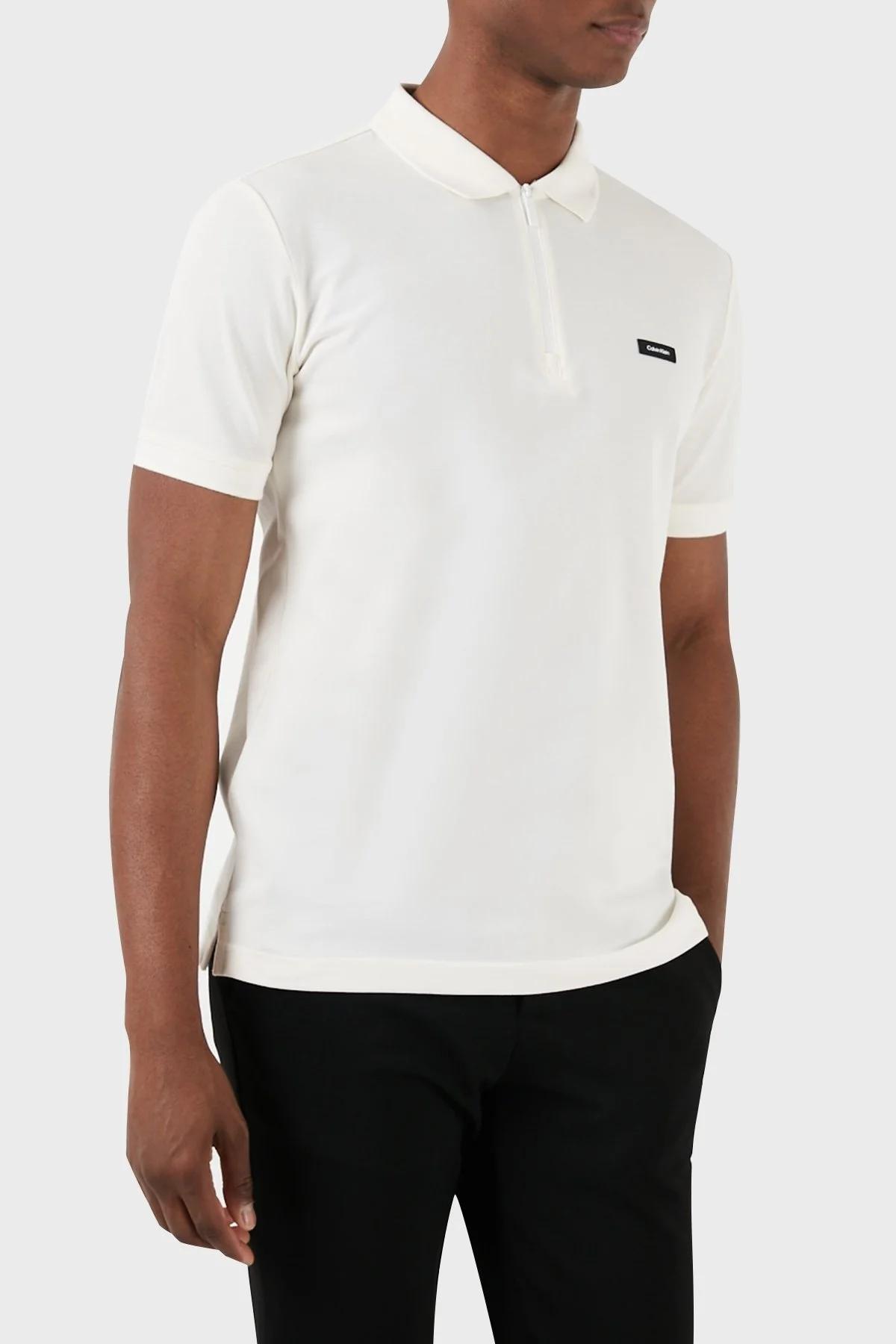 Calvin Klein Pamuk Karışımlı Fermuarlı K10K112478YAH Erkek Polo Yaka T Shirt K10K112478 YAH BEYAZ - 3