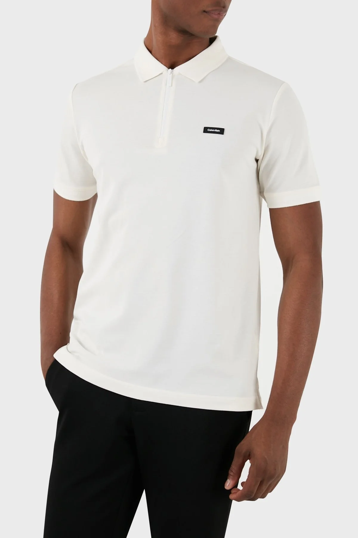 Calvin Klein Pamuk Karışımlı Fermuarlı K10K112478YAH Erkek Polo Yaka T Shirt K10K112478 YAH BEYAZ - 4