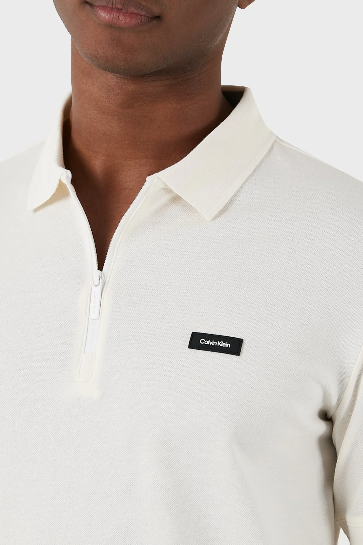Calvin Klein Pamuk Karışımlı Fermuarlı K10K112478YAH Erkek Polo Yaka T Shirt K10K112478 YAH BEYAZ - 5