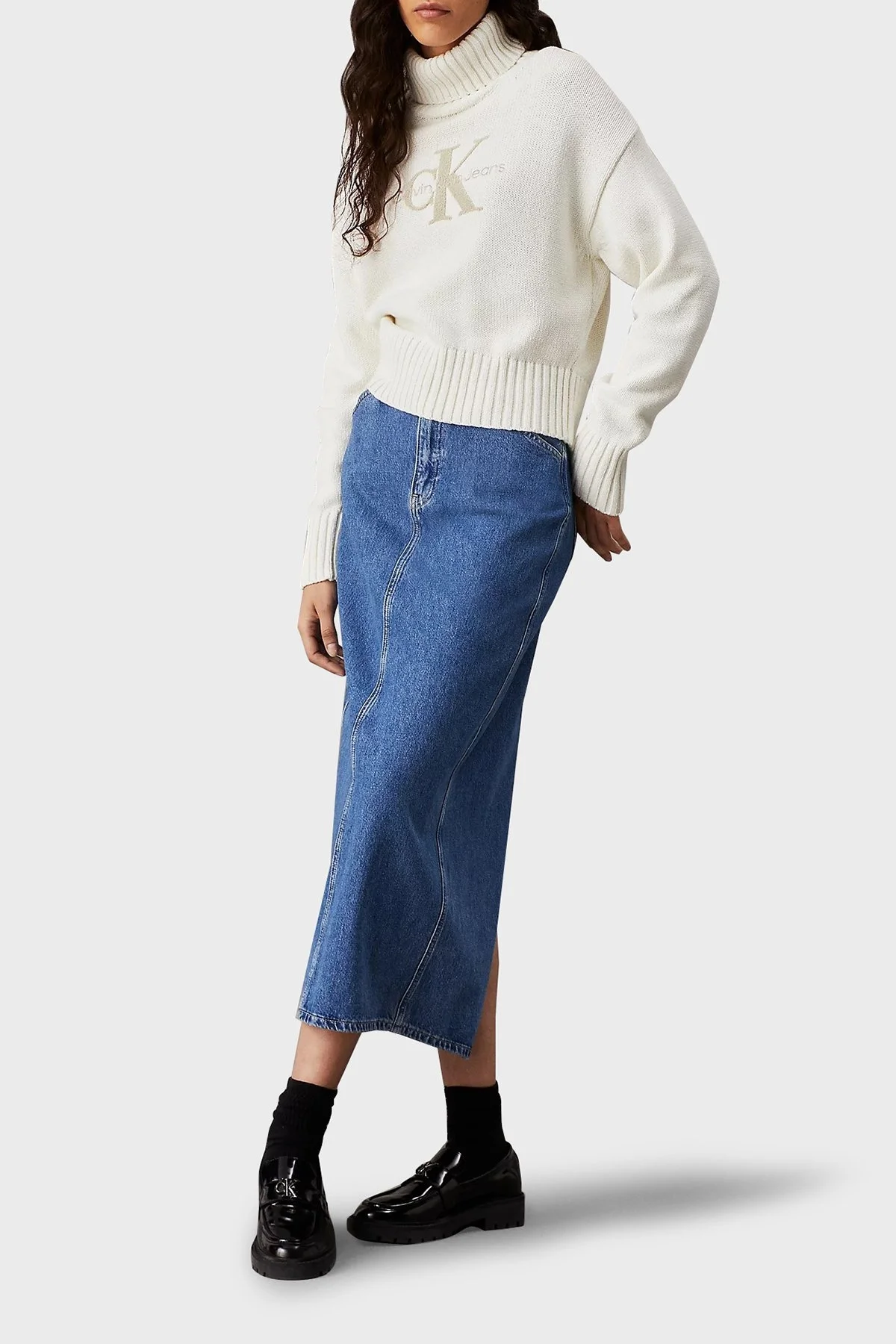 Calvin Klein Pamuk Karışımlı Regular Fit Balıkçı Yaka Logolu J20J224229YBI Bayan Kazak J20J224229 YBI EKRU - 4