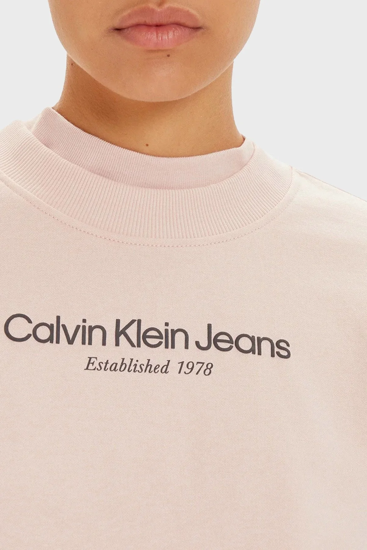Calvin Klein Pamuk Karışımlı Regular Fit Sıfır Yaka Logolu J20J224913TER Bayan Sweat J20J224913 TER PUDRA - 4