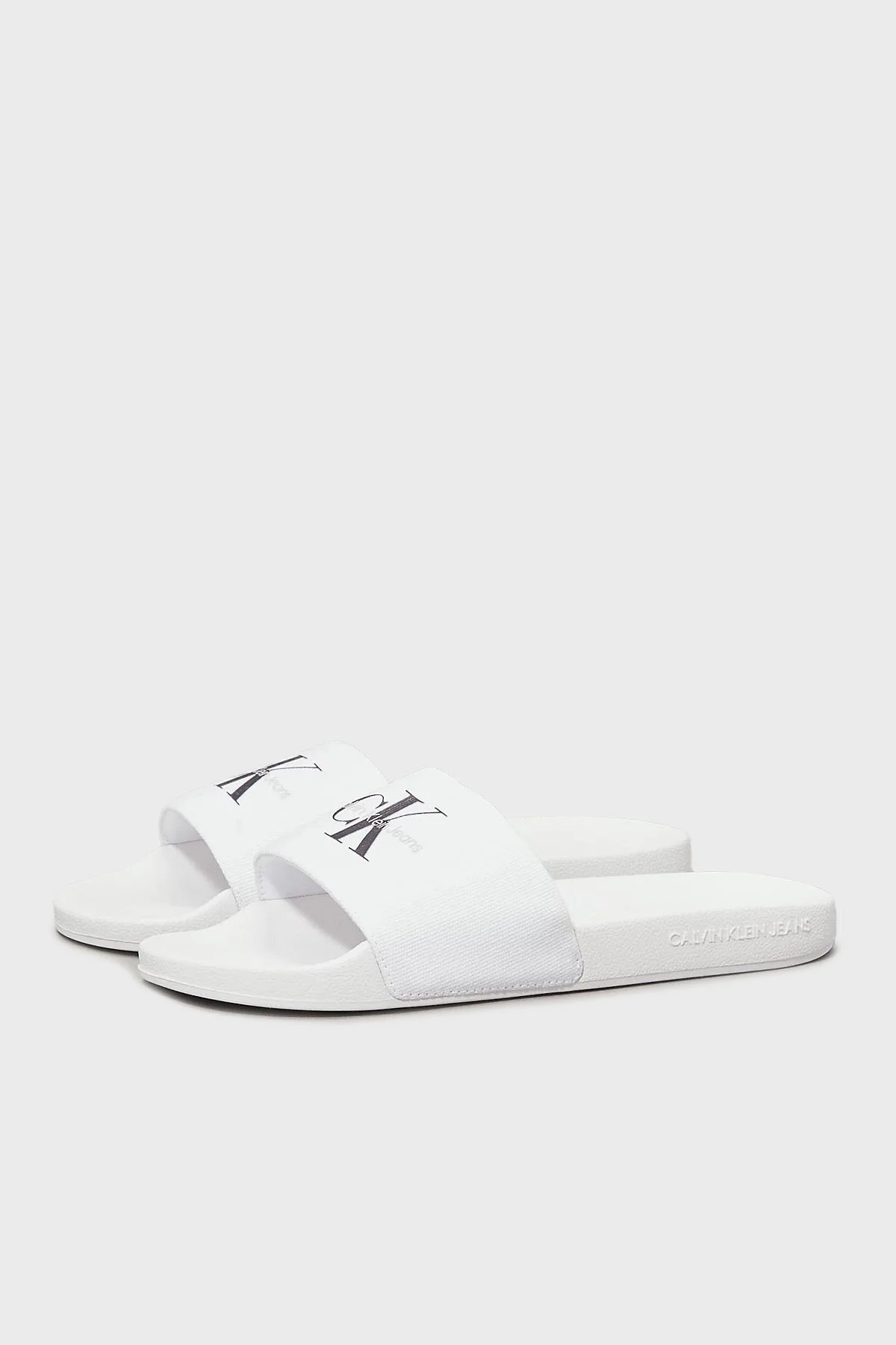 Calvin Klein Pamuk ve Kanvas Logolu YW0YW0183501W Bayan Terlik YW0YW01835 01W BEYAZ-SİYAH - 8