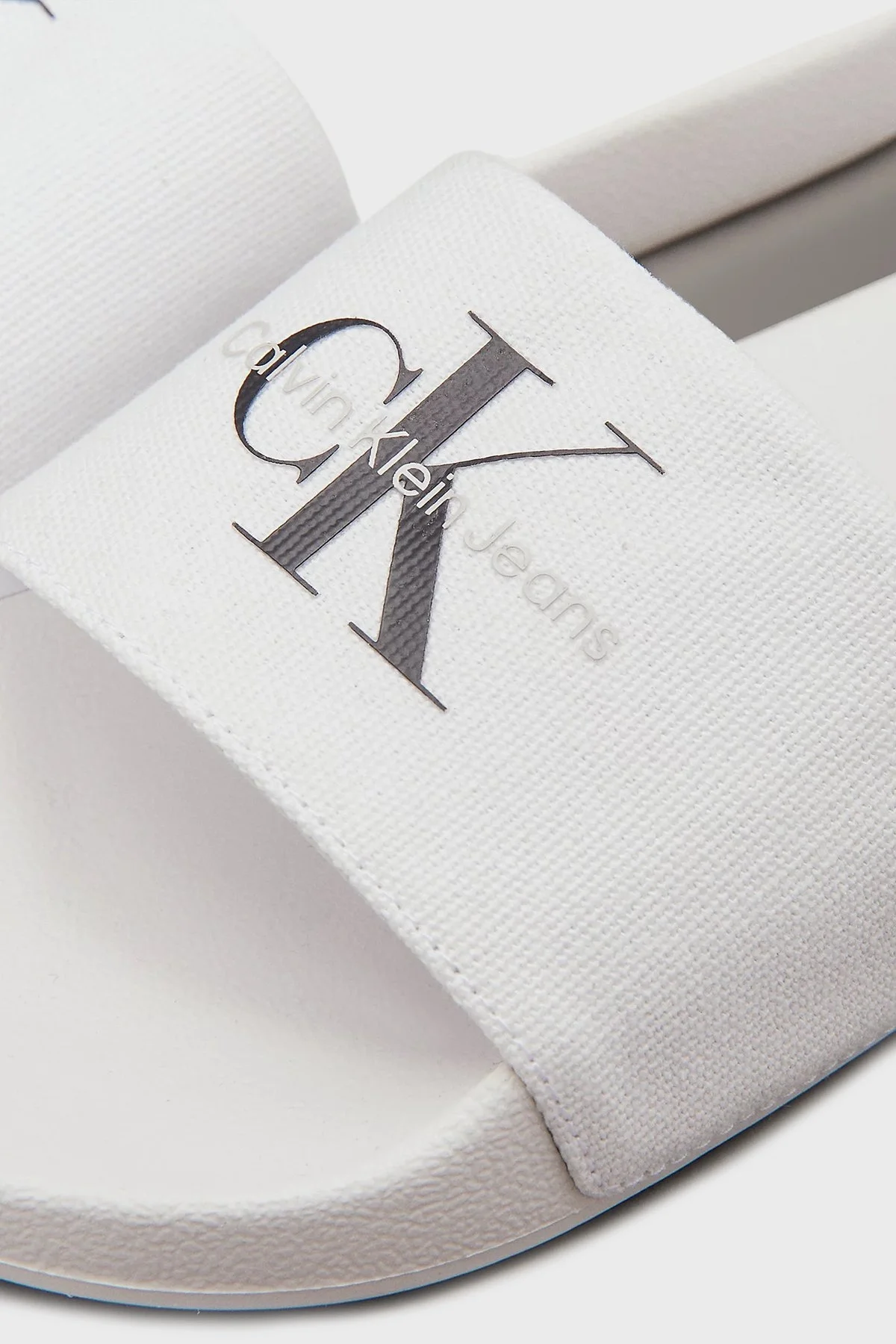 Calvin Klein Pamuk ve Kanvas Logolu YW0YW0183501W Bayan Terlik YW0YW01835 01W BEYAZ-SİYAH - 10