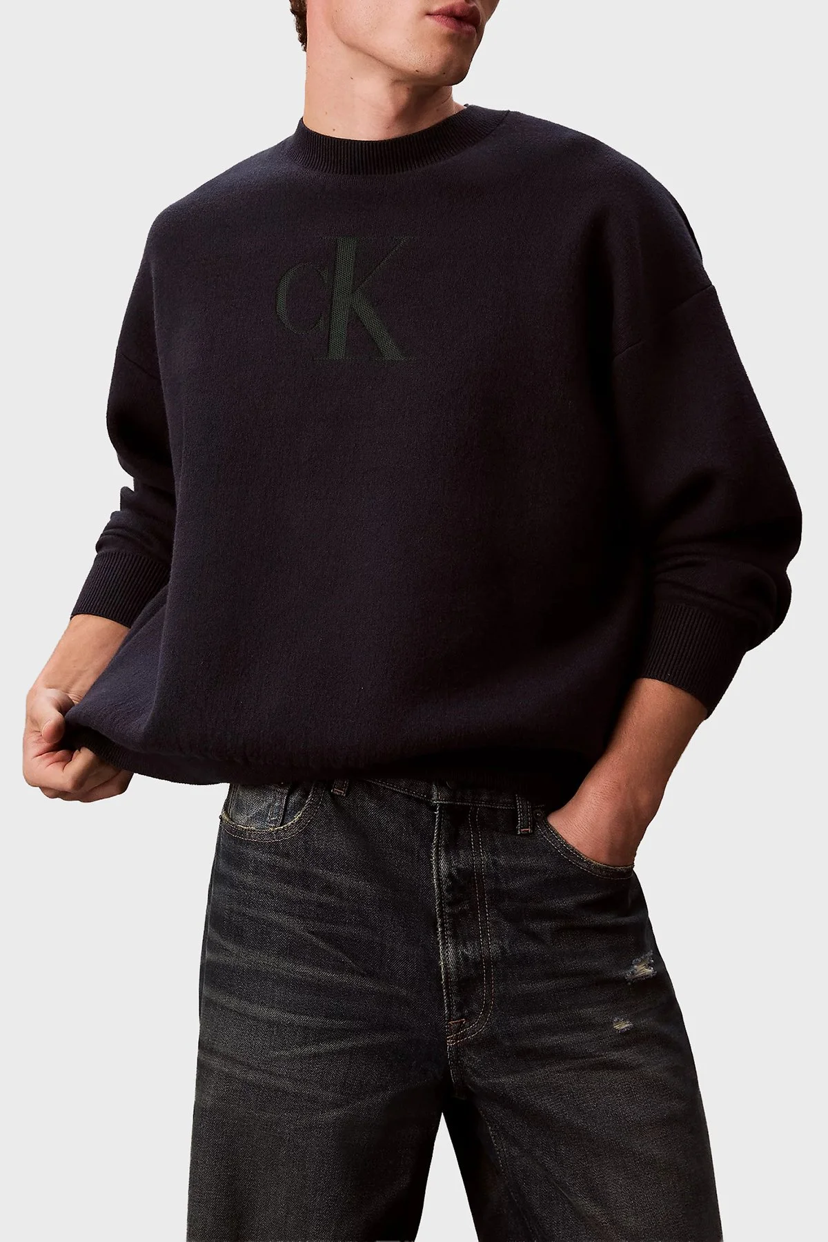 Calvin Klein Pamuk ve Kaşmir Karışımlı Relaxed Fit Logolu LV04RD305GCEF Erkek Kazak LV04RD305G CEF LACİVERT - 4