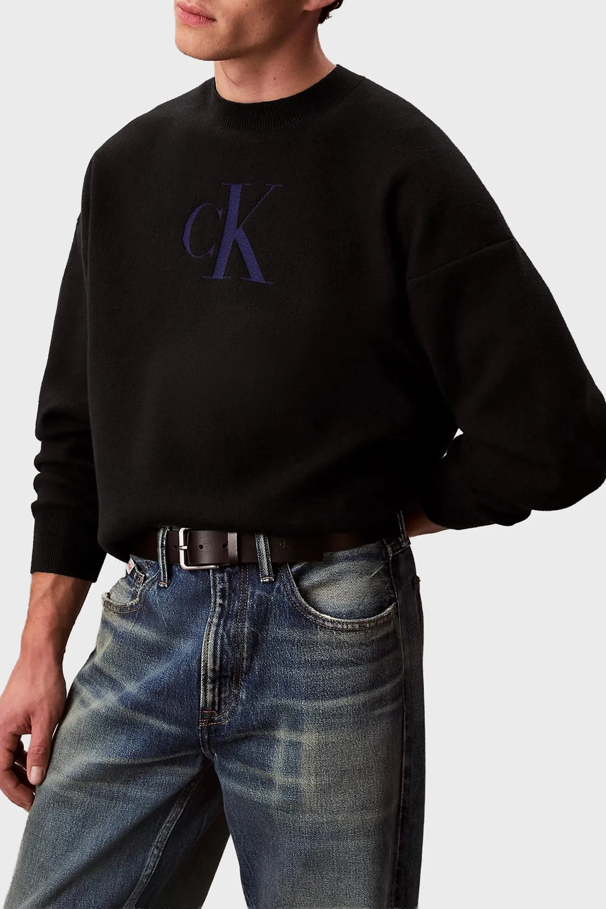 Calvin Klein Pamuk ve Kaşmir Karışımlı Relaxed Fit Logolu LV04RD305GUB1 Erkek Kazak LV04RD305G UB1 SİYAH - 1