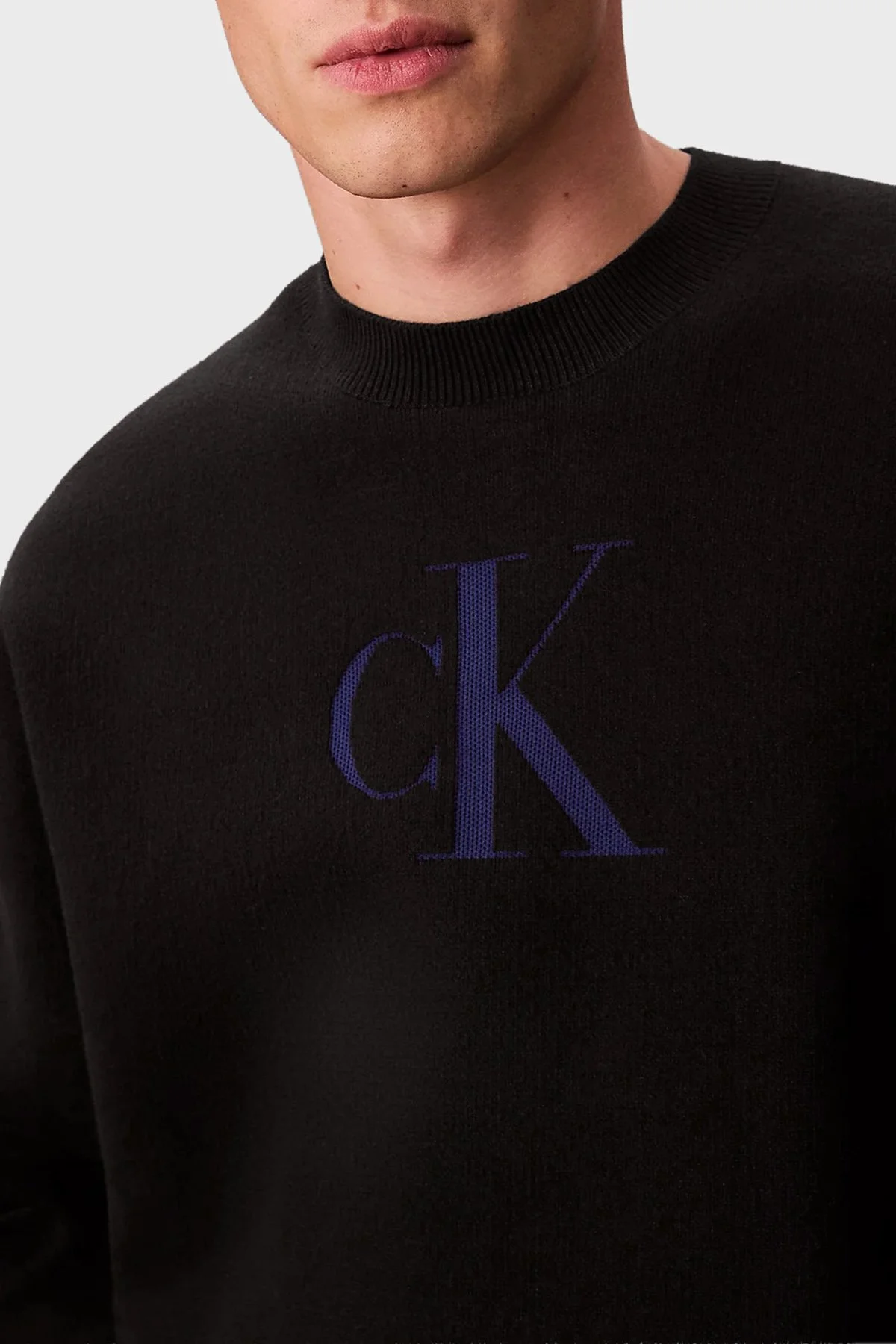 Calvin Klein Pamuk ve Kaşmir Karışımlı Relaxed Fit Logolu LV04RD305GUB1 Erkek Kazak LV04RD305G UB1 SİYAH - 4