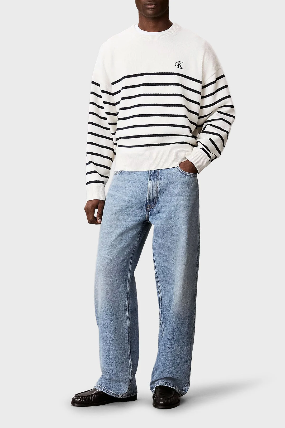 Calvin Klein Pamuk ve Kaşmir Karışımlı Relaxed Fit Logolu LV04RG305GYAS Erkek Kazak LV04RG305G YAS Krem - 2