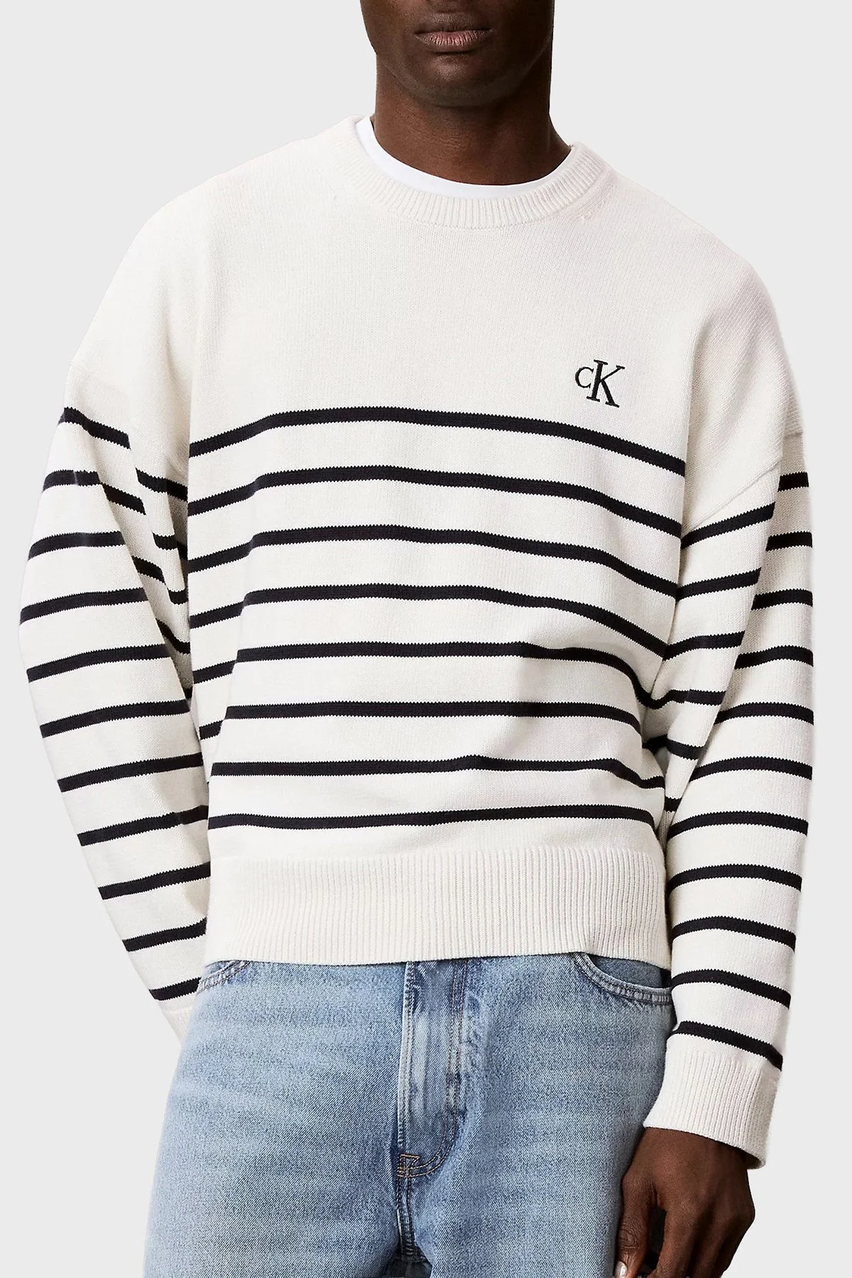 Calvin Klein Pamuk ve Kaşmir Karışımlı Relaxed Fit Logolu LV04RG305GYAS Erkek Kazak LV04RG305G YAS Krem - 5