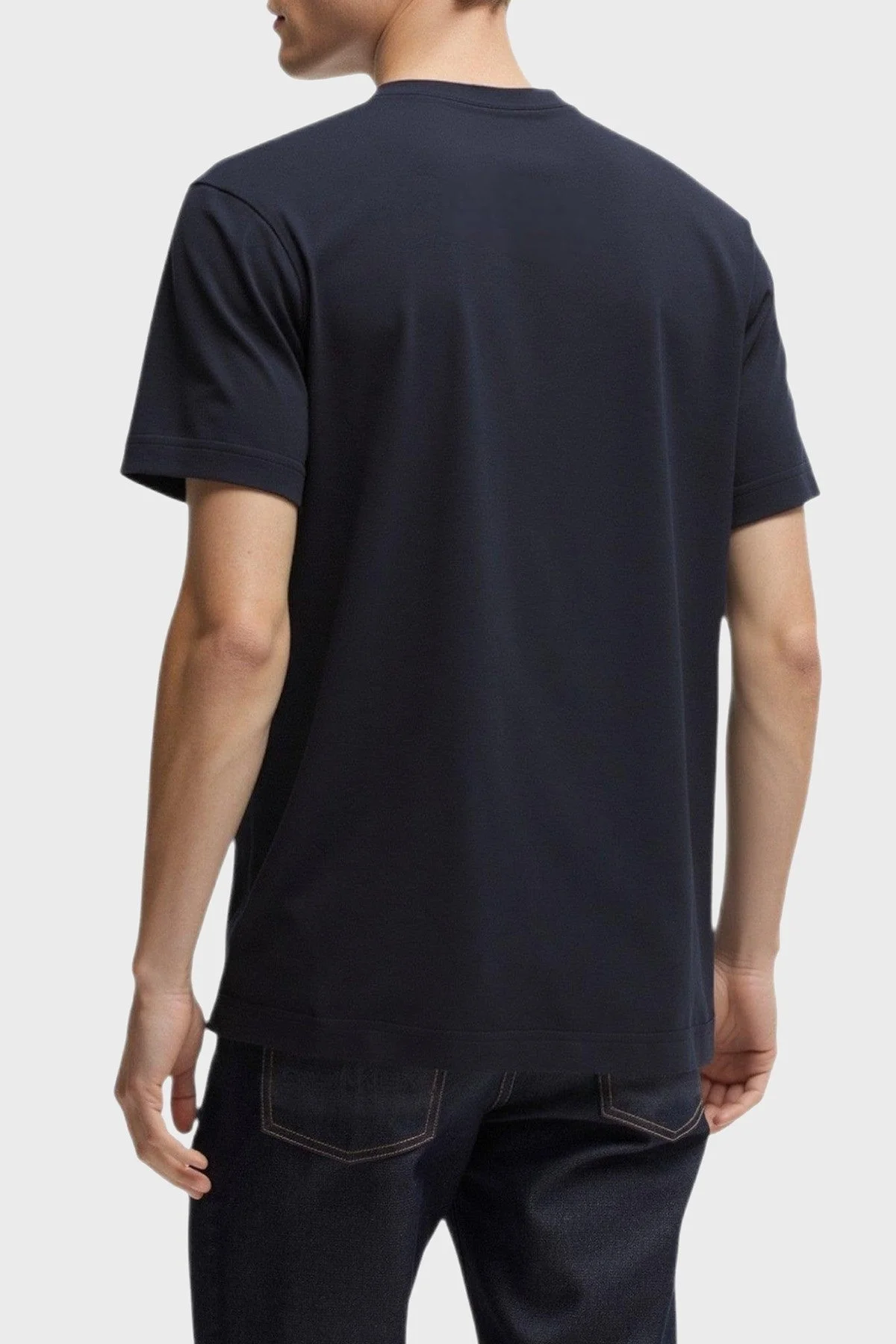 Calvin Klein Pamuk ve Keten Karışımlı Regular Fit Bisiklet Yaka KM0KM01138CEF Erkek T Shirt KM0KM01138 CEF LACİVERT - 2