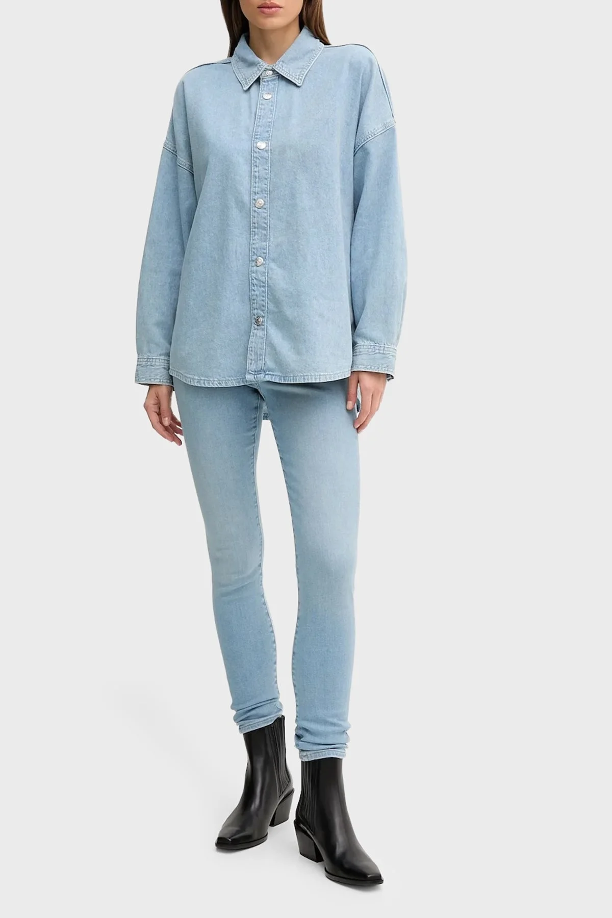 Calvin Klein Pamuk ve Keten Karışımlı Regular Fit Uzun Kollu Kot LV047C709GX1O Bayan Gömlek LV047C709G X1O İNDİGO - 2